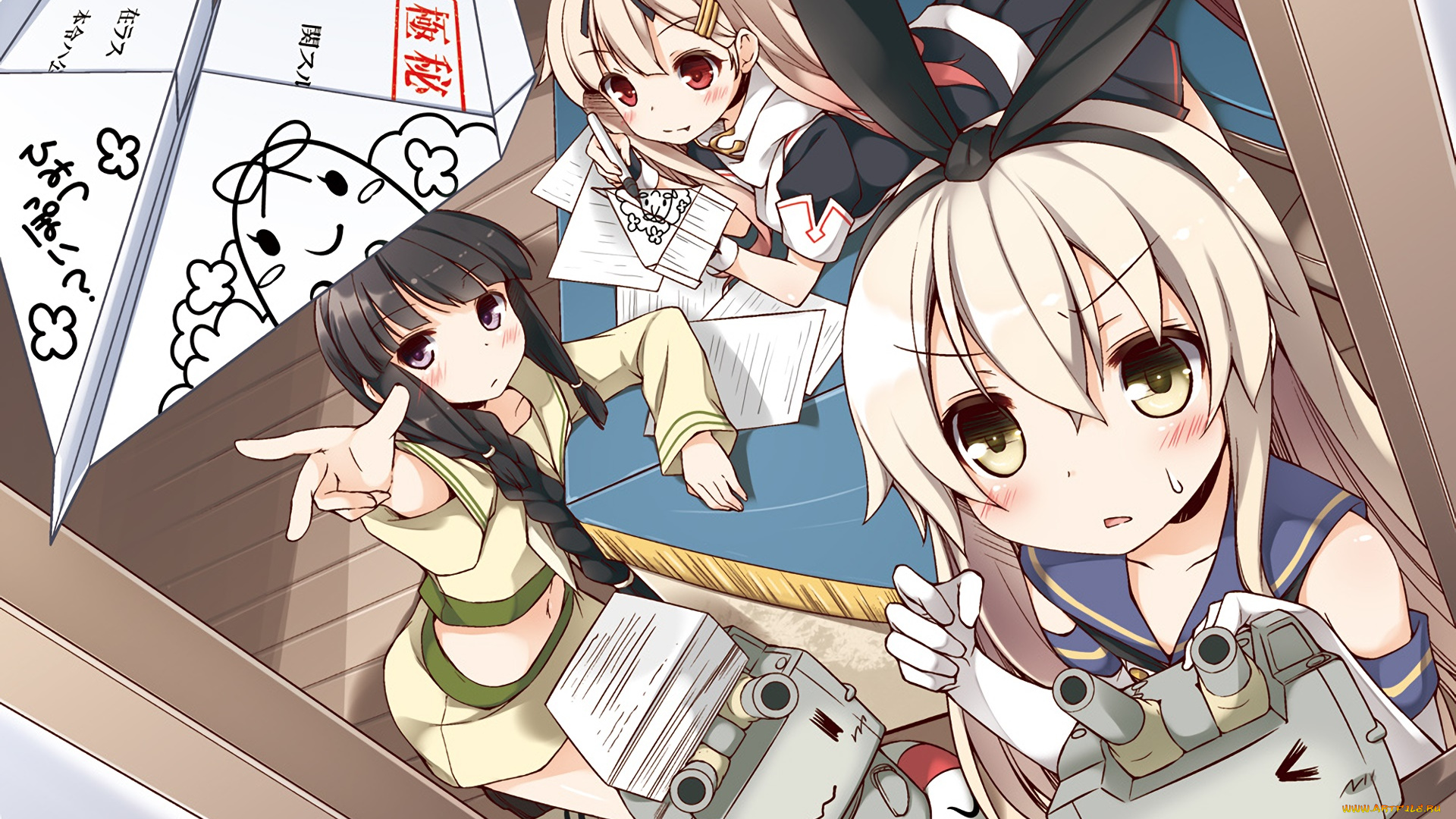 аниме, kantai, collection, фон, взгляд, девушки