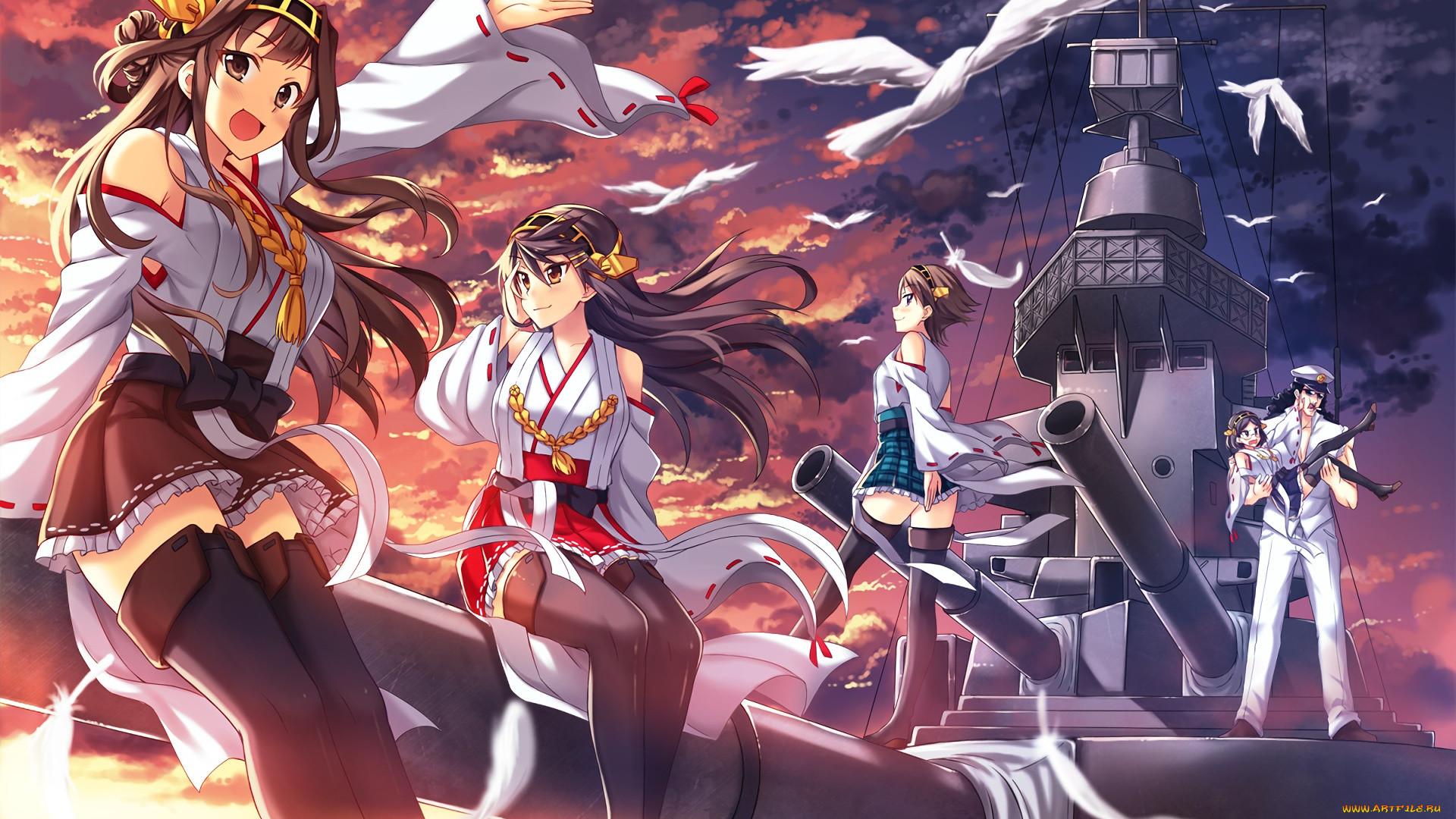 аниме, kantai, collection, фон, взгляд, девушки