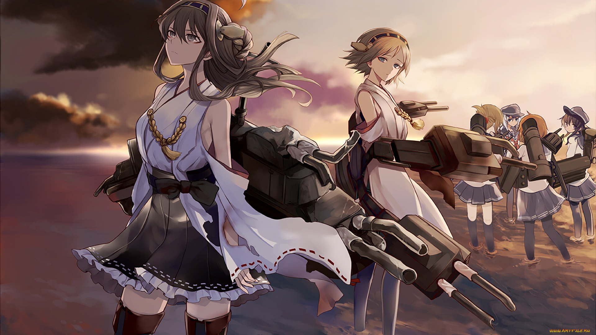 аниме, kantai, collection, взгляд, фон, девушки