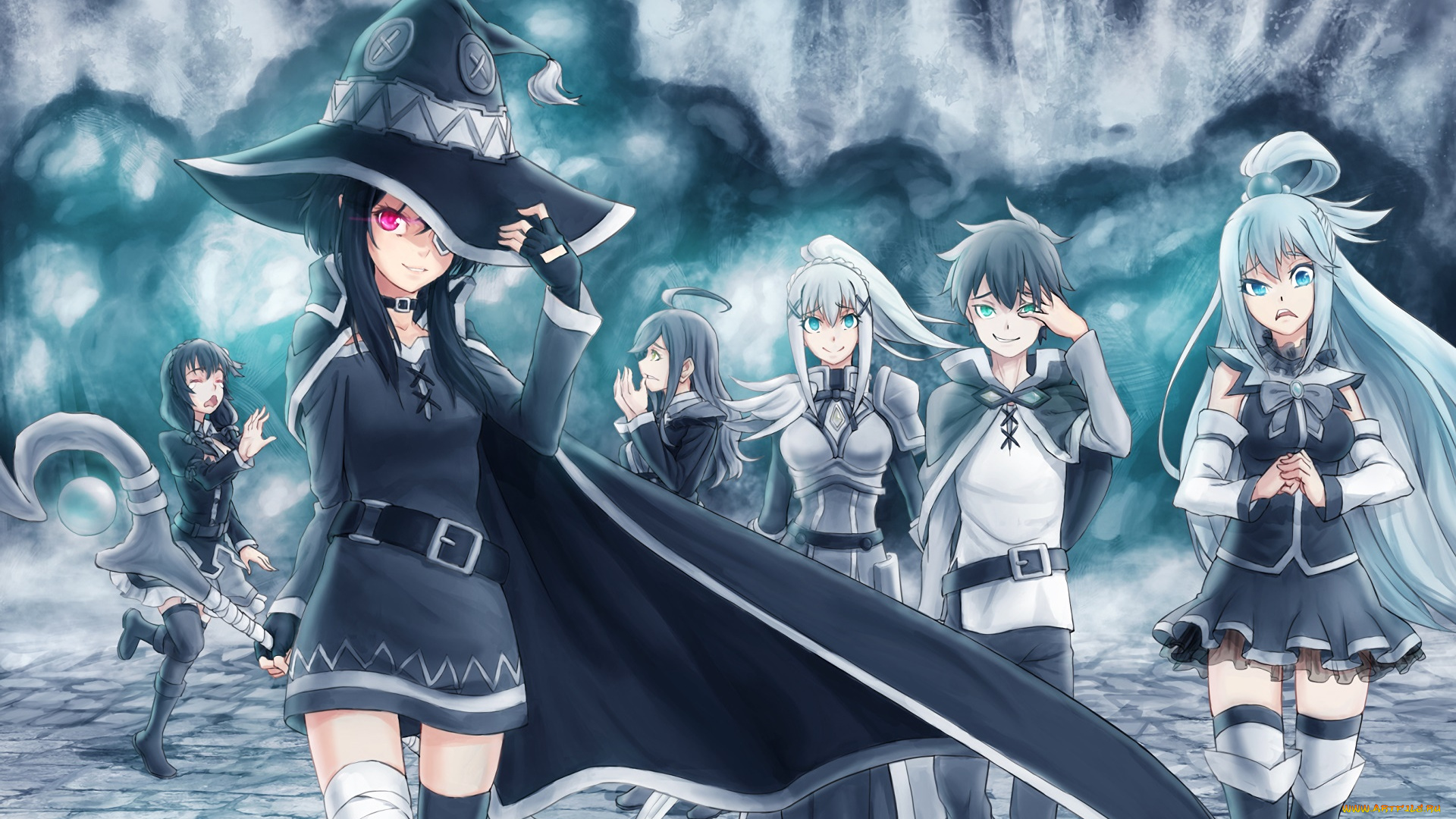 аниме, kono, subarashii, sekai, ni, shukufuku, wo, девушка, взгляд, фон