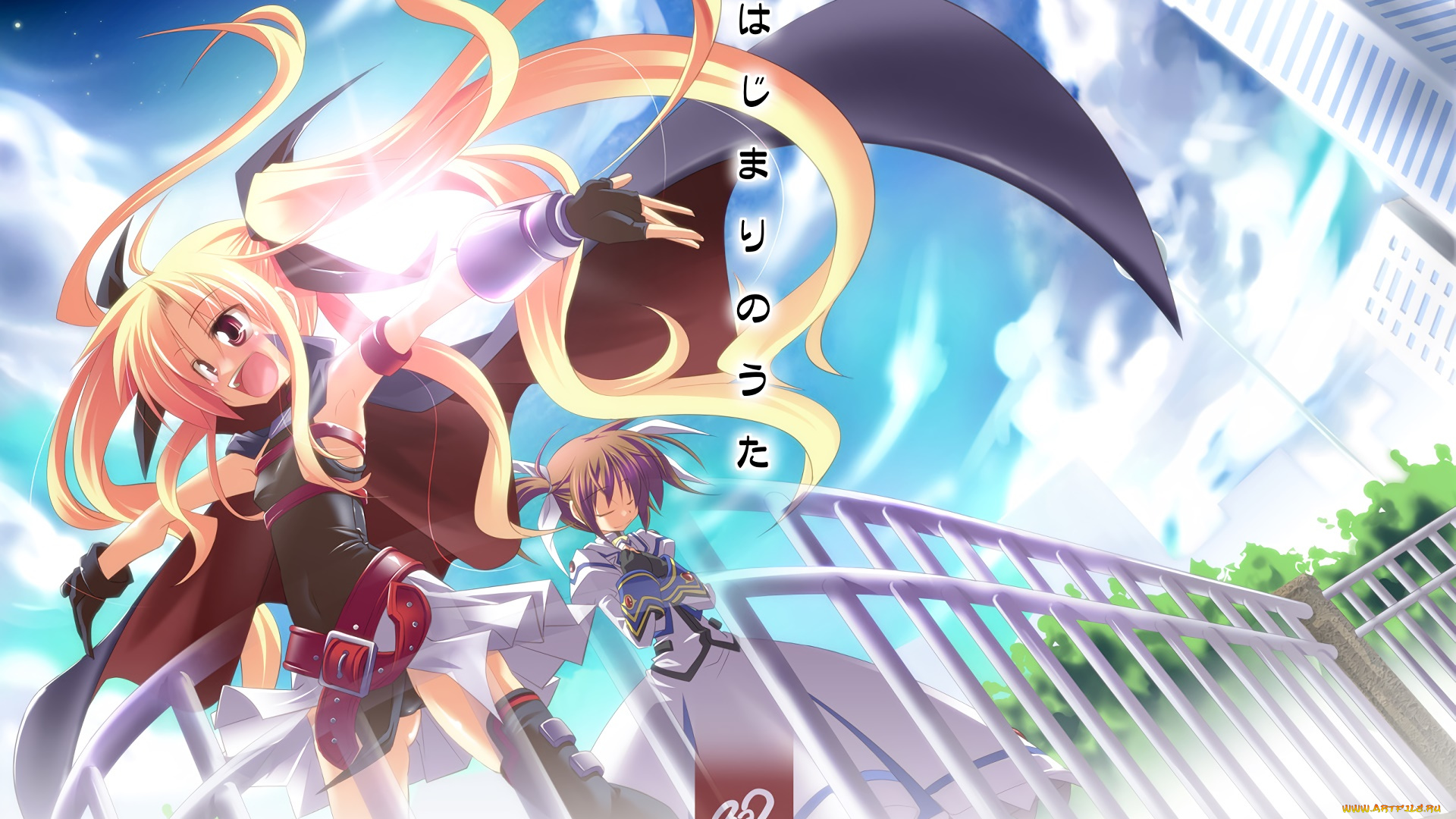 аниме, mahou, shoujo, lyrical, nanoha, девушка, взгляд, фон