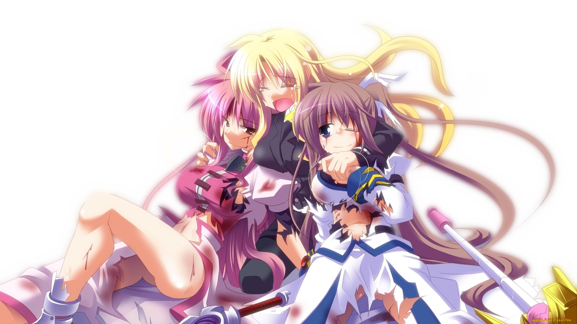 аниме, mahou, shoujo, lyrical, nanoha, девушка, взгляд, фон