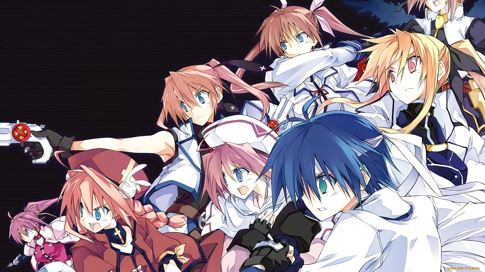 аниме, mahou, shoujo, lyrical, nanoha, фон, взгляд, девушки