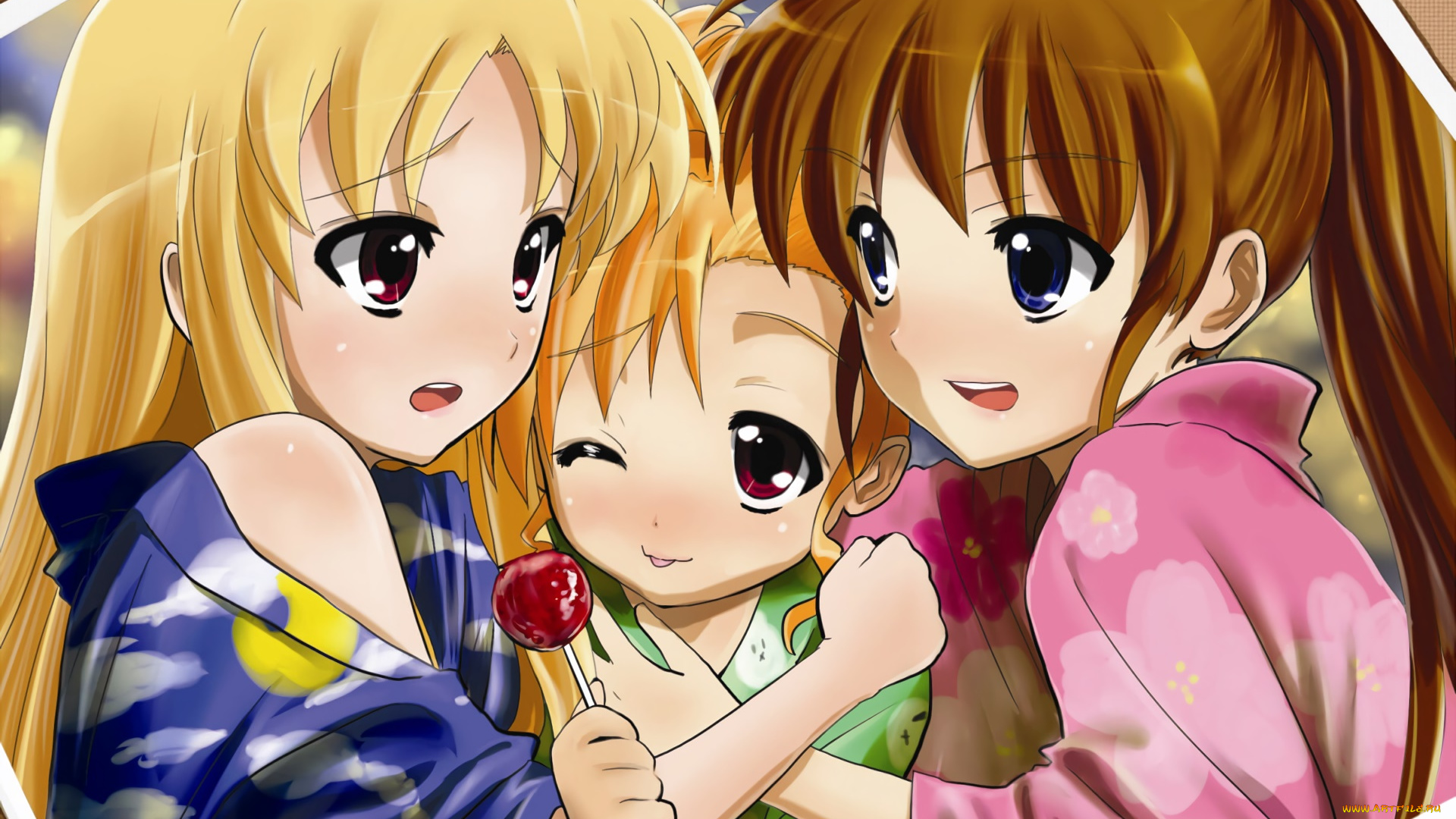 аниме, mahou, shoujo, lyrical, nanoha, фон, взгляд, девушки