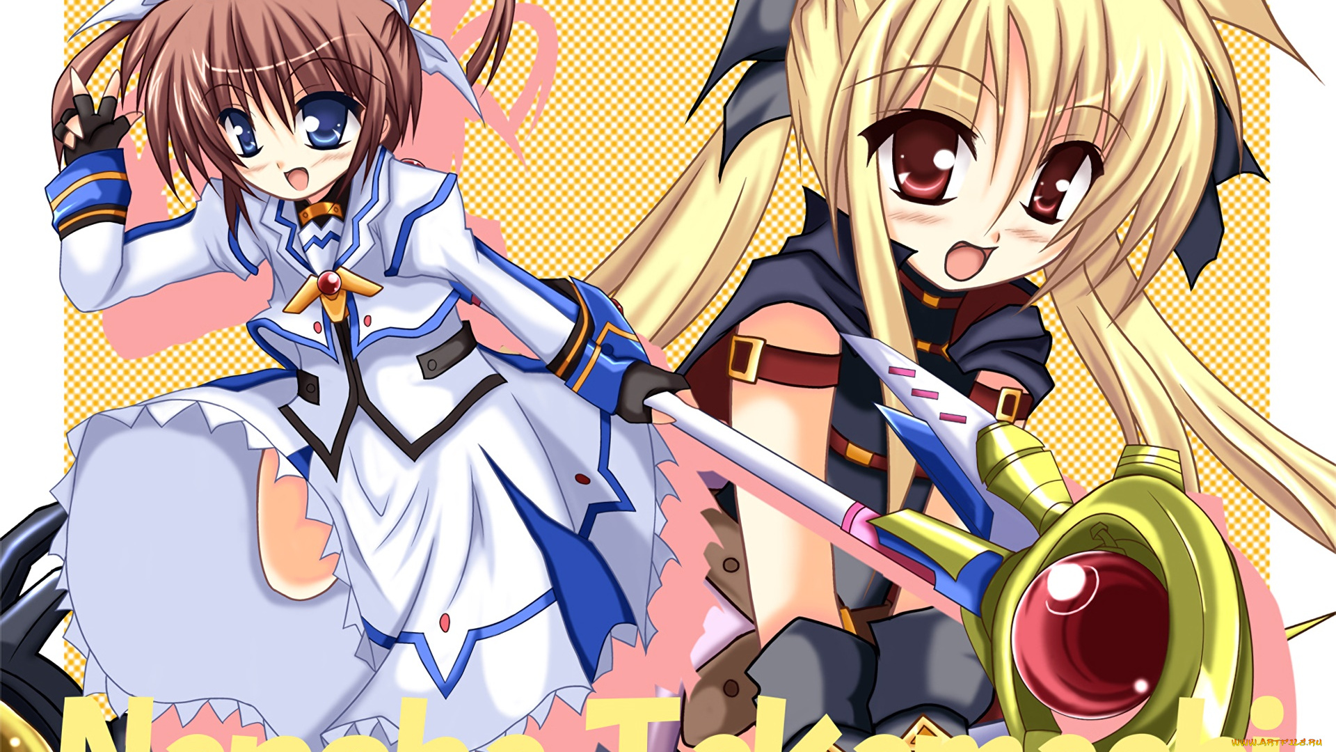 аниме, mahou, shoujo, lyrical, nanoha, взгляд, девушка, фон