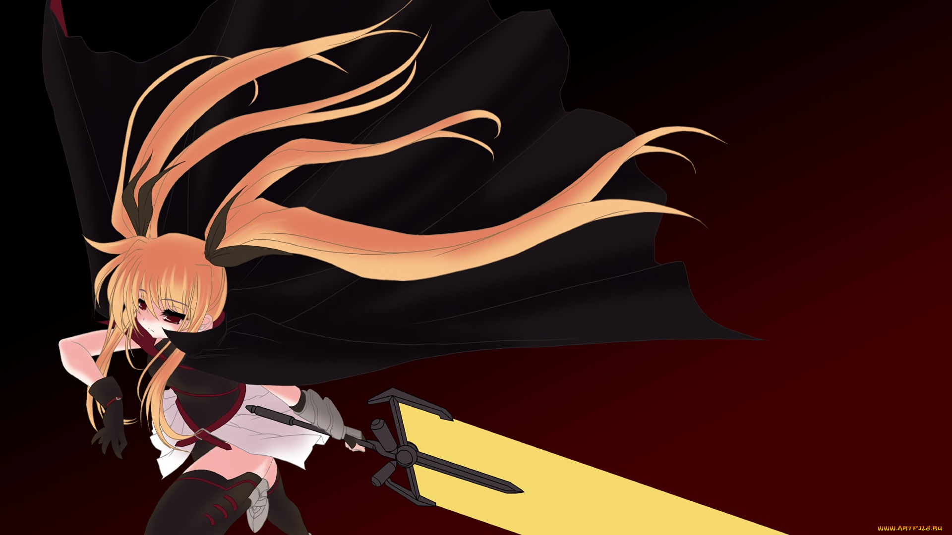 аниме, mahou, shoujo, lyrical, nanoha, взгляд, девушка, фон