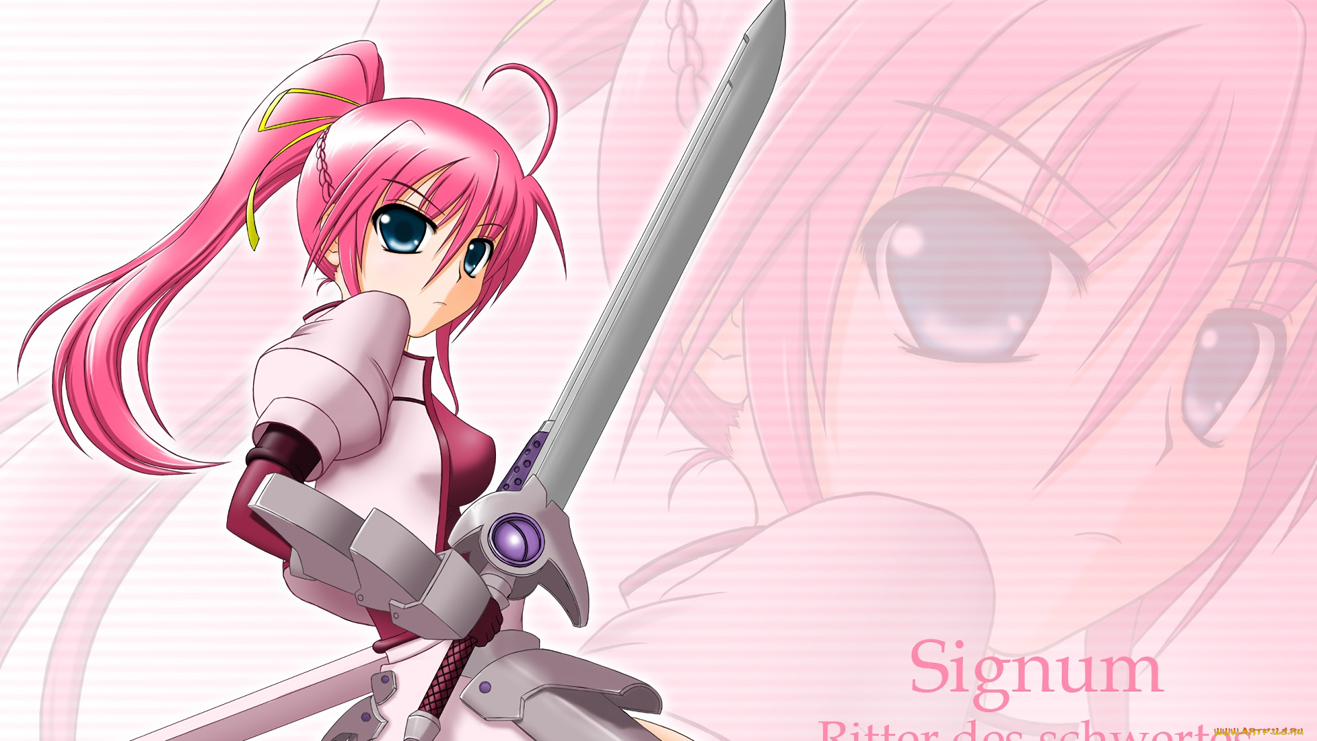 аниме, mahou, shoujo, lyrical, nanoha, взгляд, девушка, фон