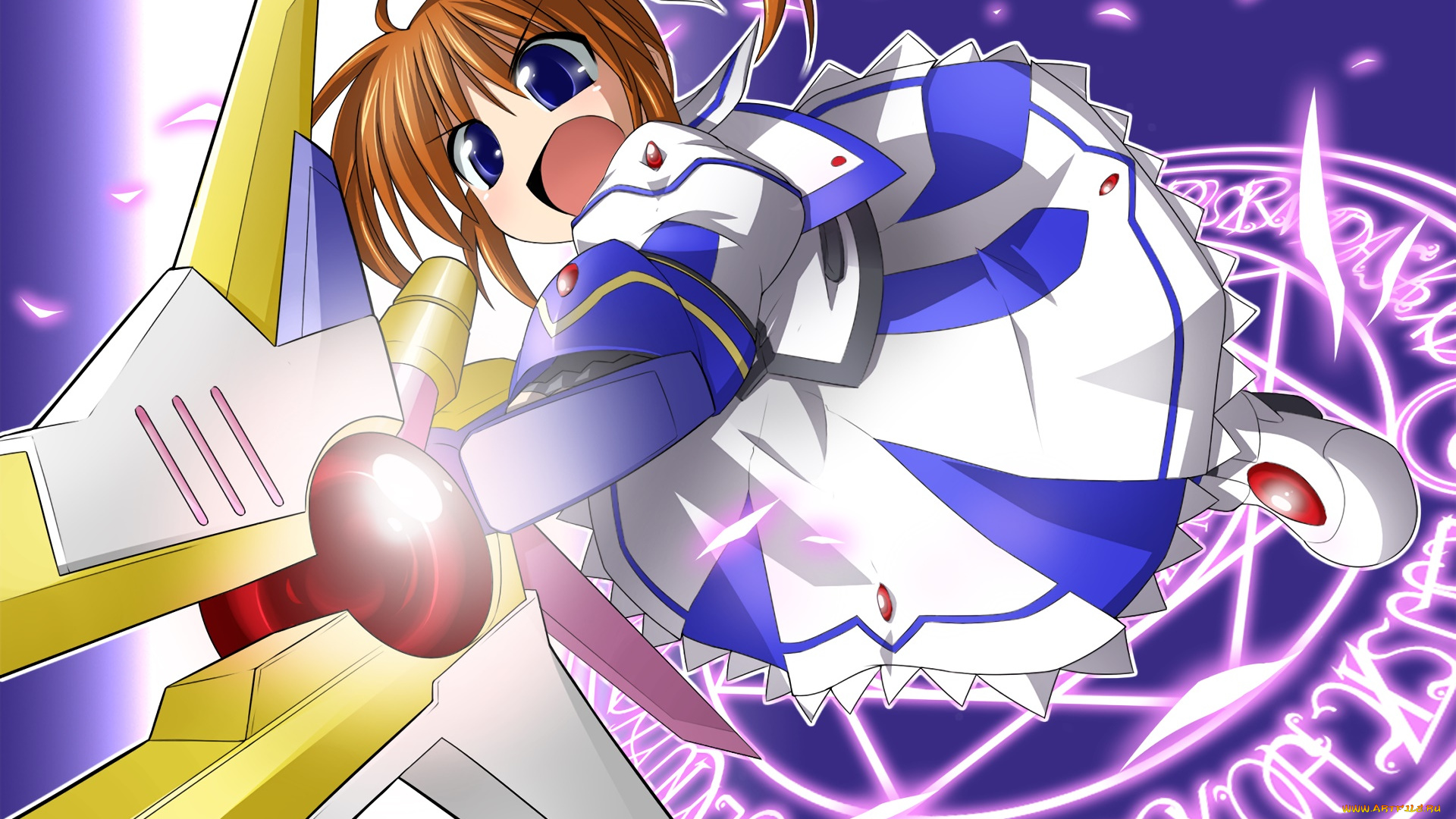 аниме, mahou, shoujo, lyrical, nanoha, взгляд, девушка, фон