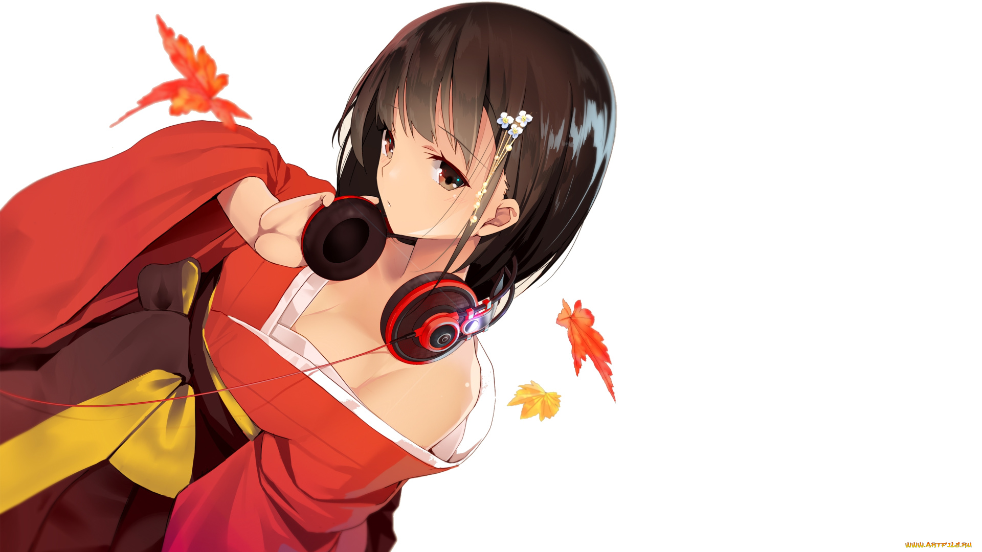 аниме, музыка, наушники, девушка