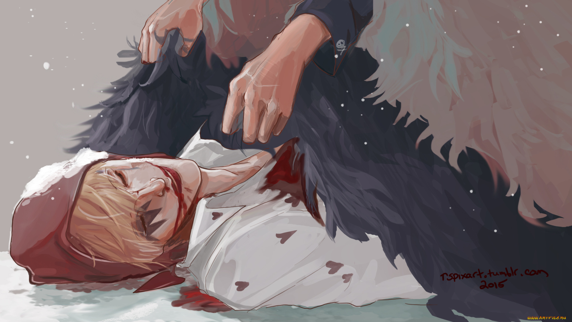 аниме, one, piece, corazon, перья, парень, кровь, арт, руки, one, piece, rocinante, donquixote, большой, куш, шляпа, anime