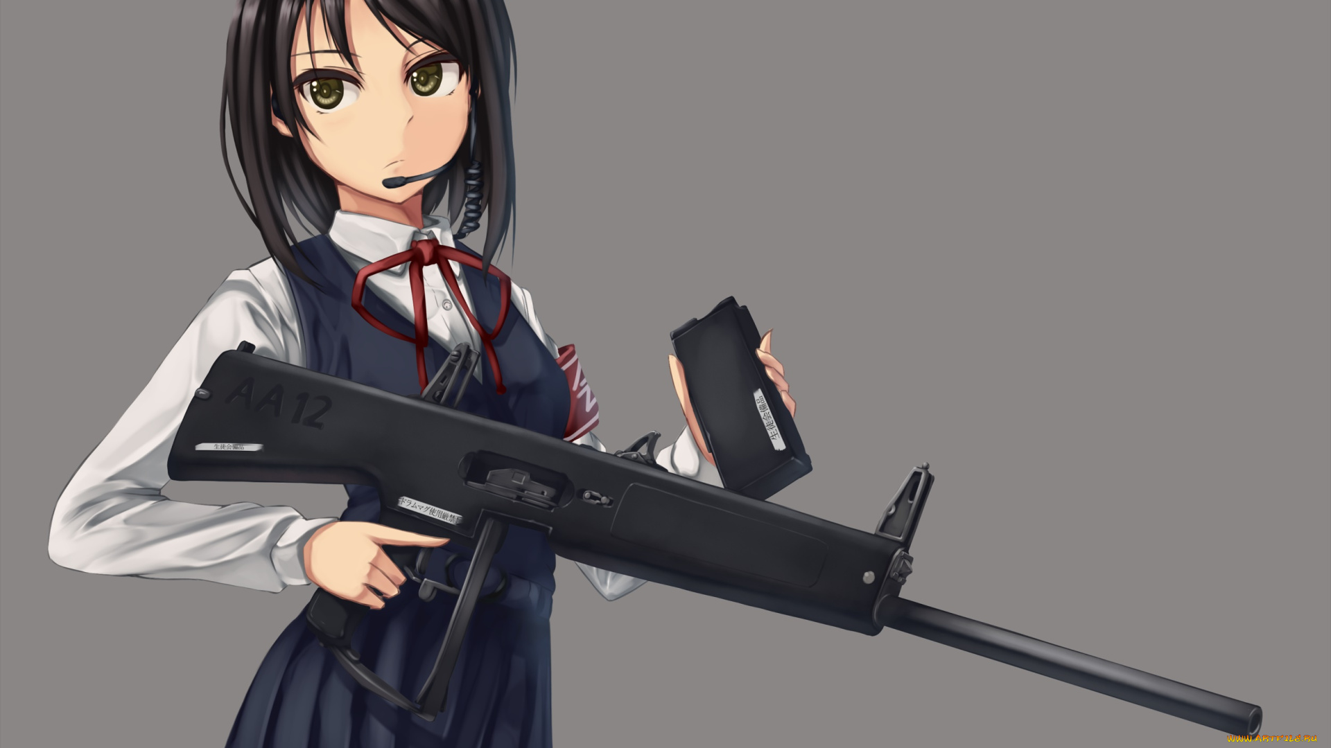 аниме, оружие, , техника, , технологии, девушка, фон, взгляд