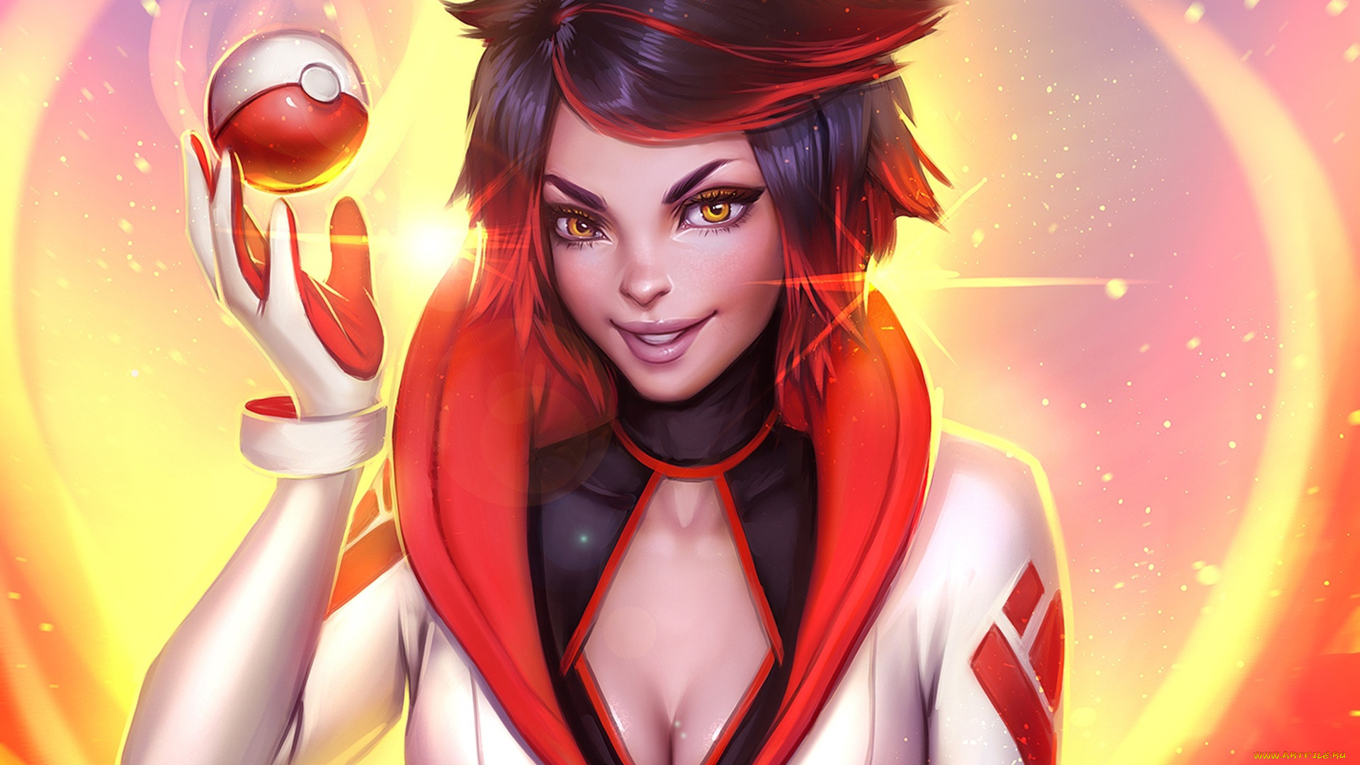 аниме, pokemon, candela, team, valor, leader, лицо, art, go, девушка, арт