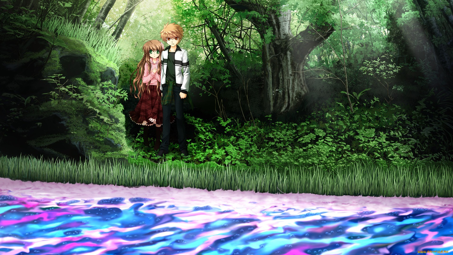 аниме, rewrite, фон, взгляд, девушка