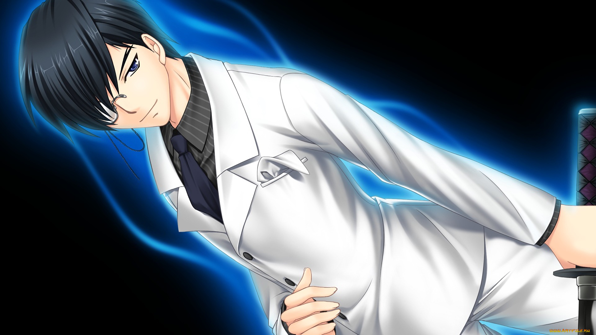 аниме, rewrite, глаза, волосы, фон, взгляд, мальчик