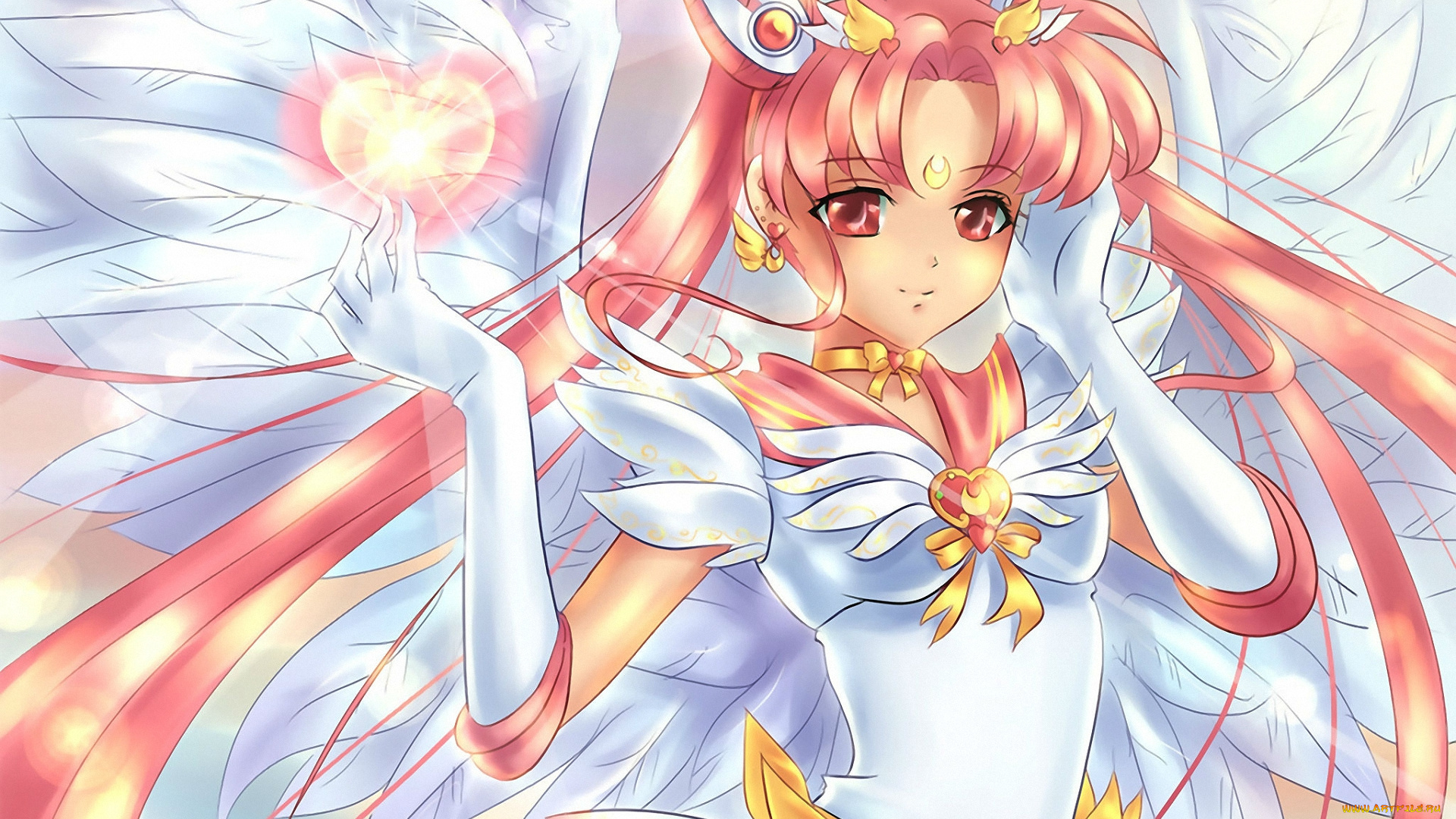 аниме, sailor, moon, девушка, chibi, moon, chibiusa, взгляд, сердце, крылья