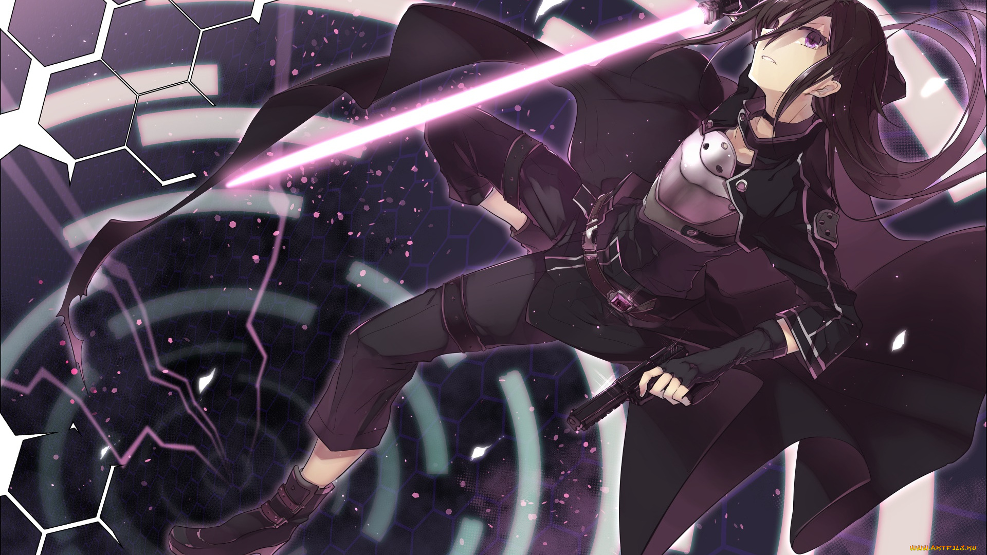 аниме, sword, art, online, девушка, взгляд, фон