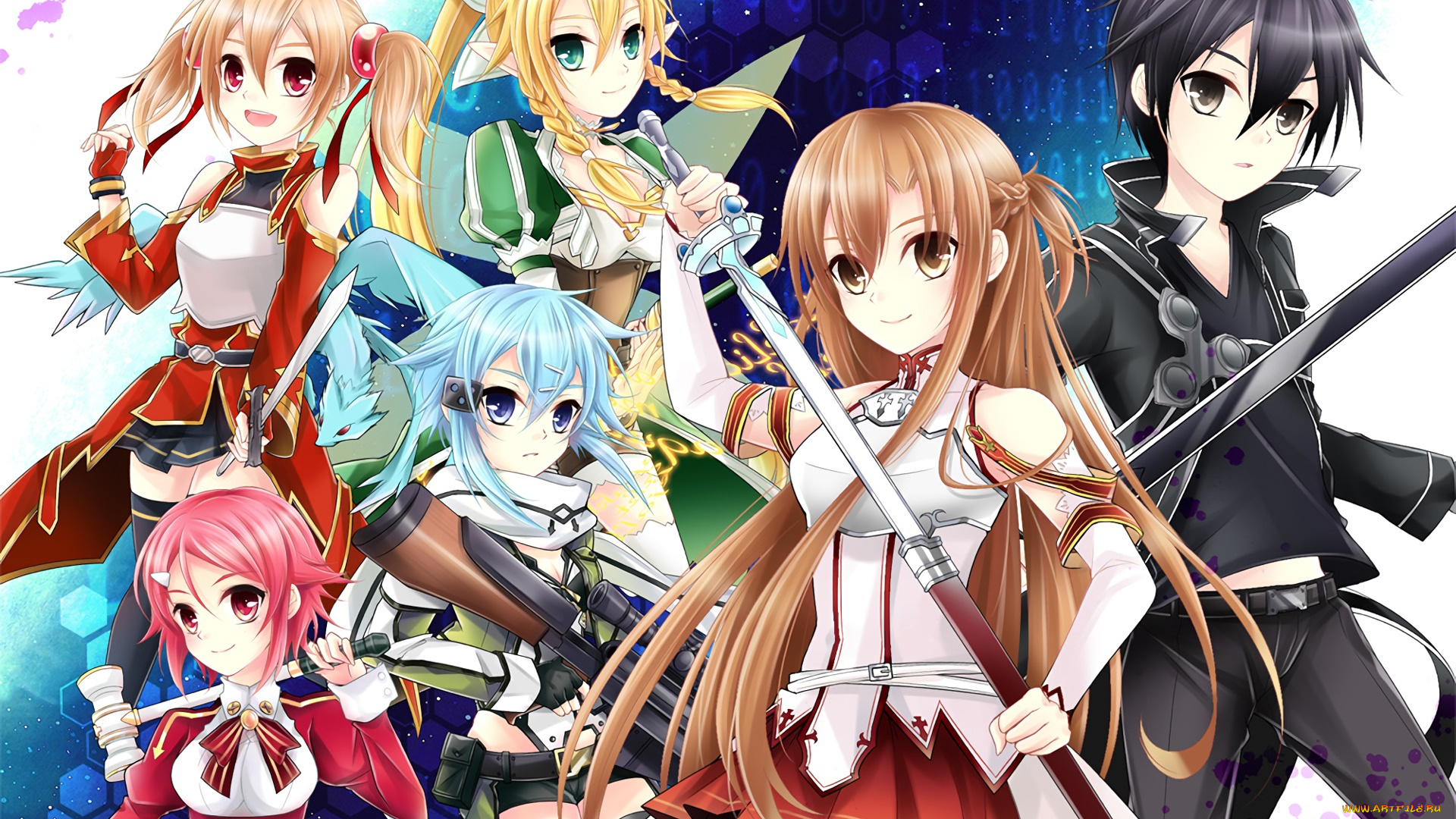 аниме, sword, art, online, девушки, взгляд, фон