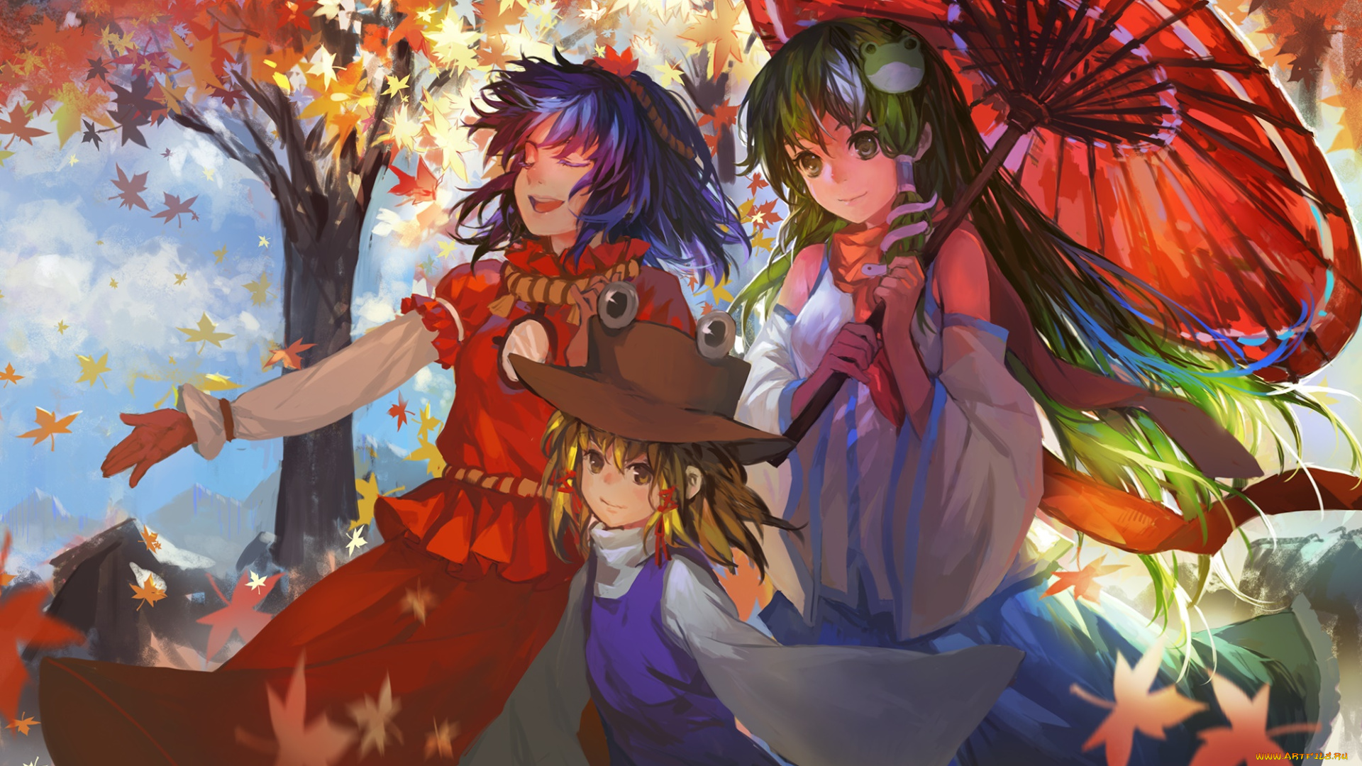 аниме, touhou, фон, взгляд, девушки
