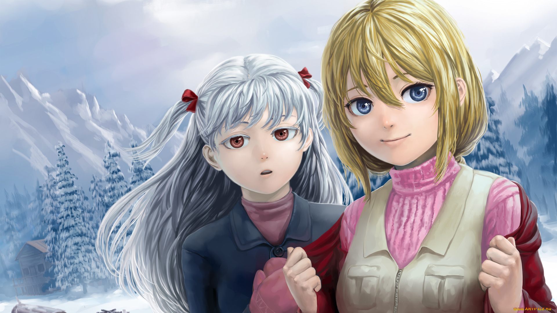 аниме, unknown, , другое, девушки, взгляд, фон