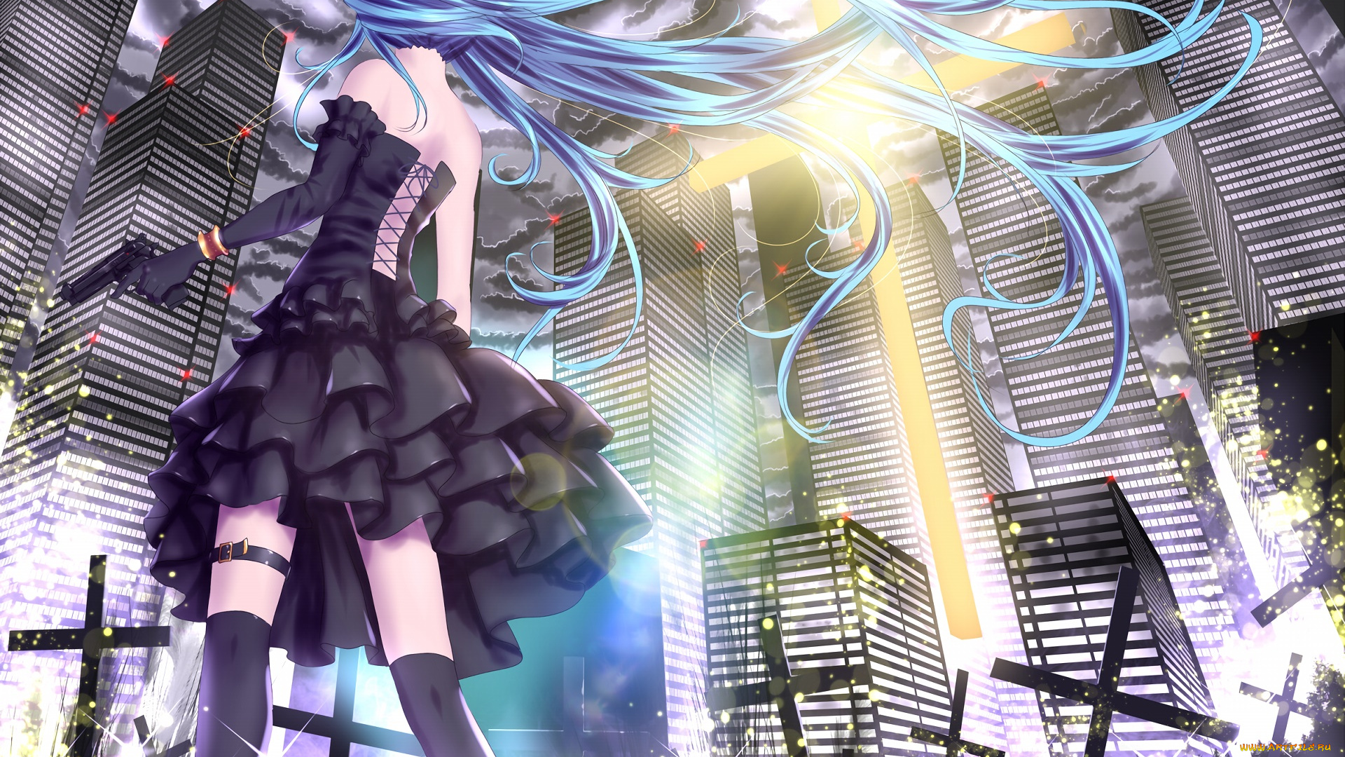 аниме, vocaloid, девушка, взгляд, фон