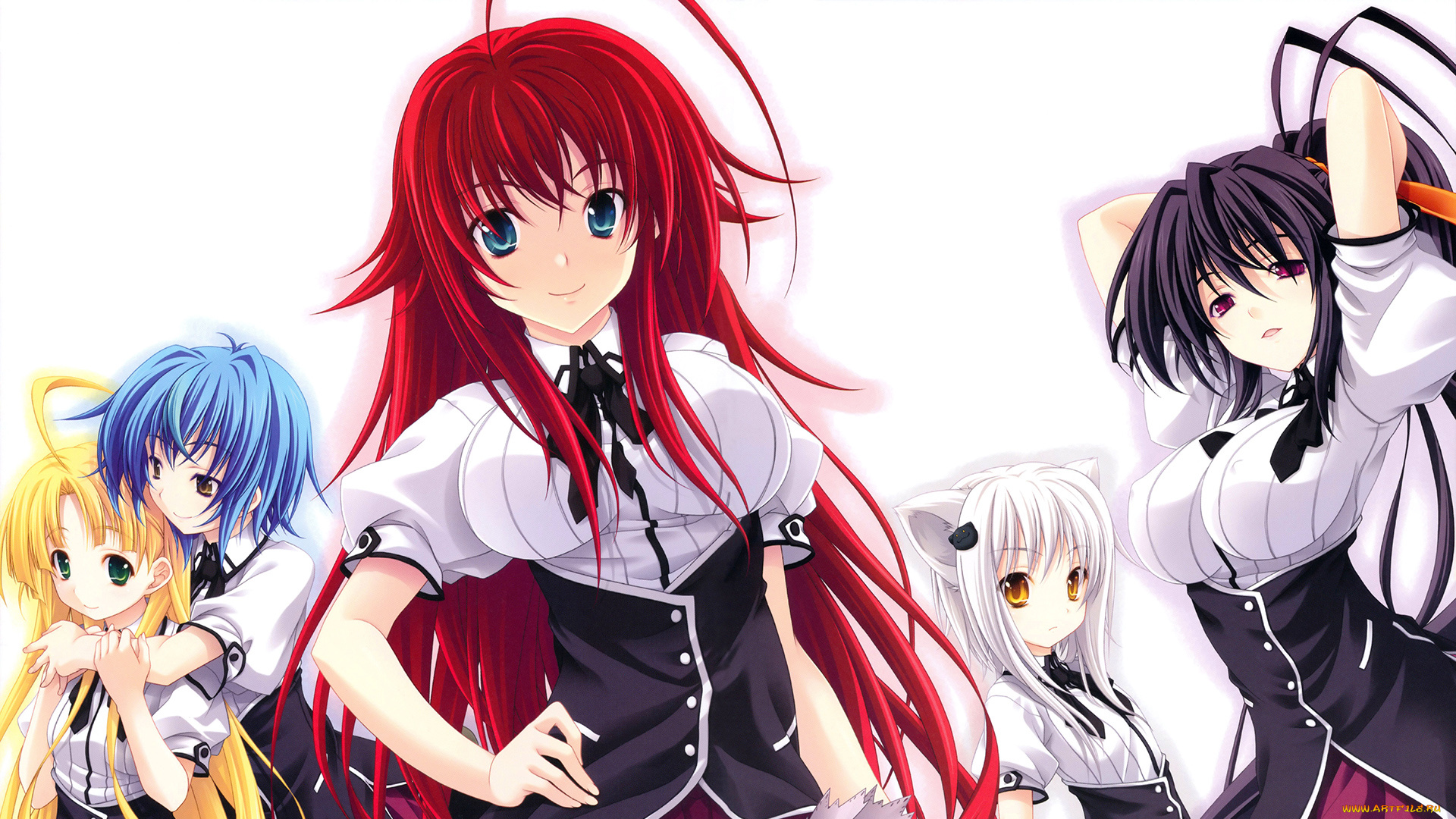 highschool, dxd, аниме, девушки, взгляд, фон