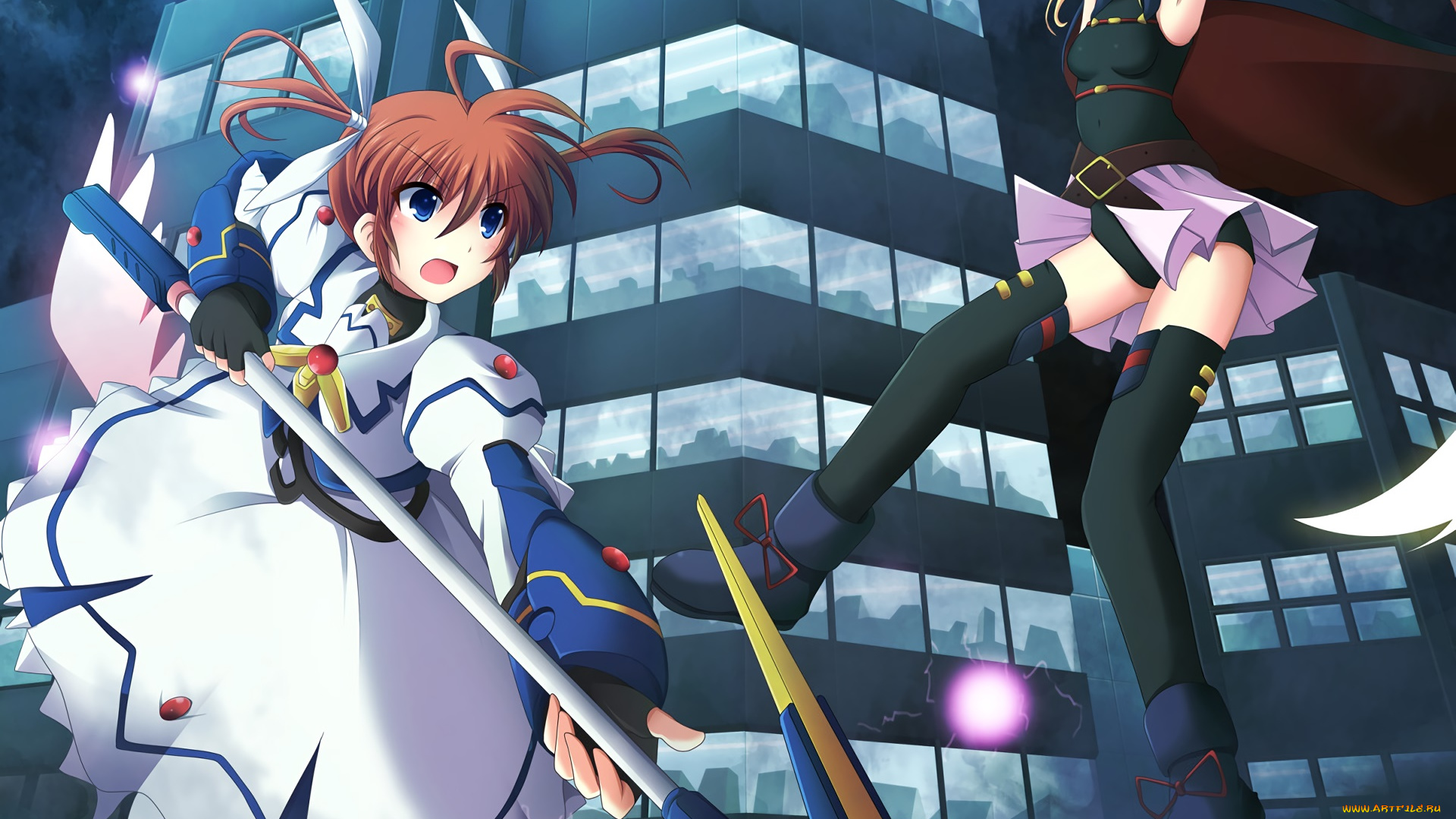 mahou, shoujo, lyrical, nanoha, аниме, фон, взгляд, девушки