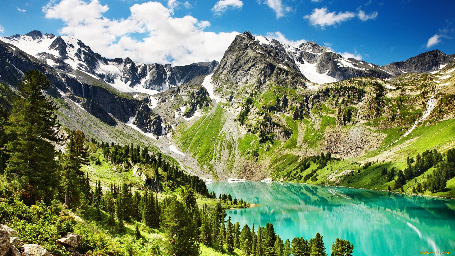 природа, реки, озера, озеро, долина, горы, облака, деревья