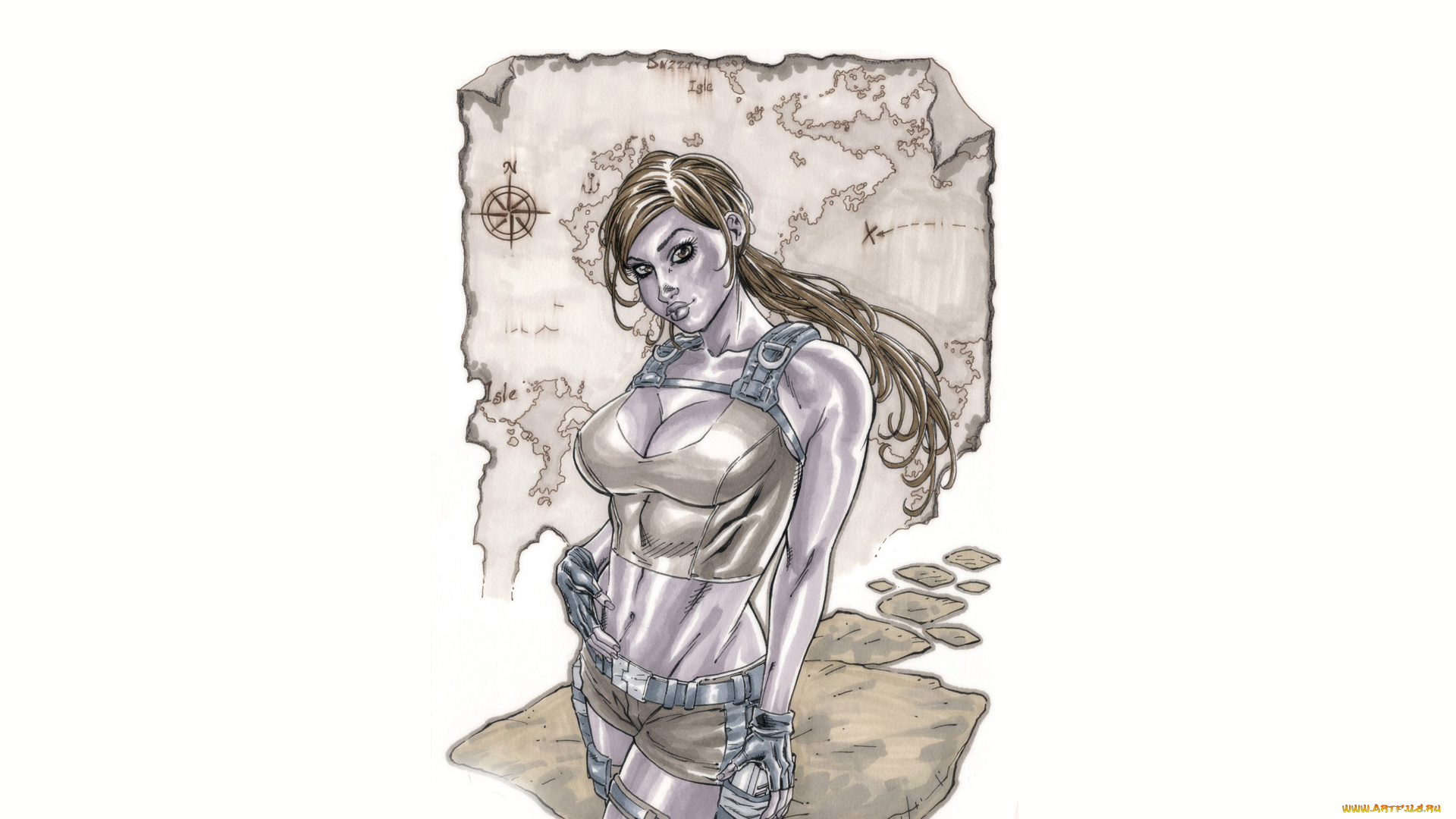 рисованное, комиксы, взгляд, фон, девушка, карта