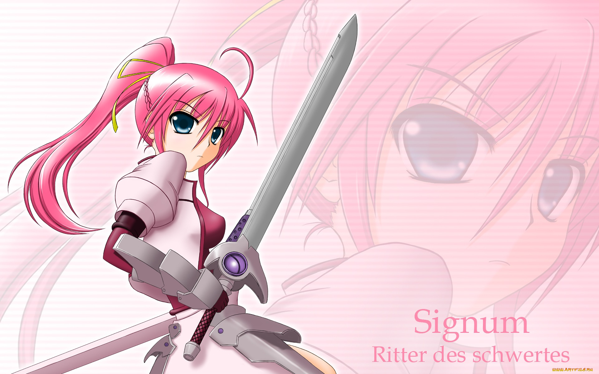 аниме, mahou, shoujo, lyrical, nanoha, взгляд, девушка, фон