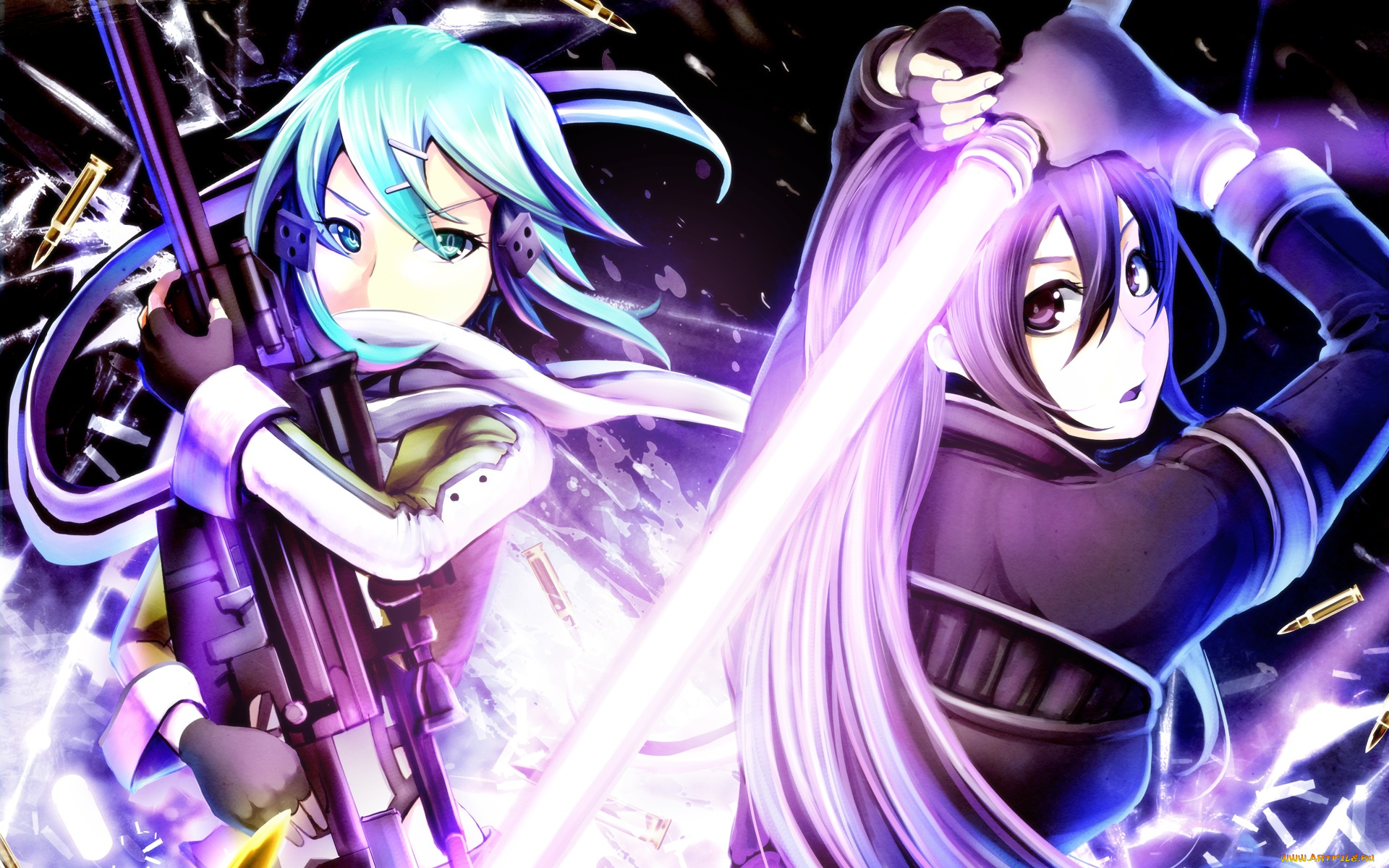 аниме, sword, art, online, девушка, взгляд, фон