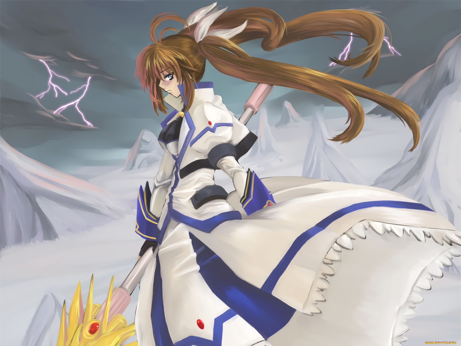 аниме, mahou, shoujo, lyrical, nanoha, фон, взгляд, девушка