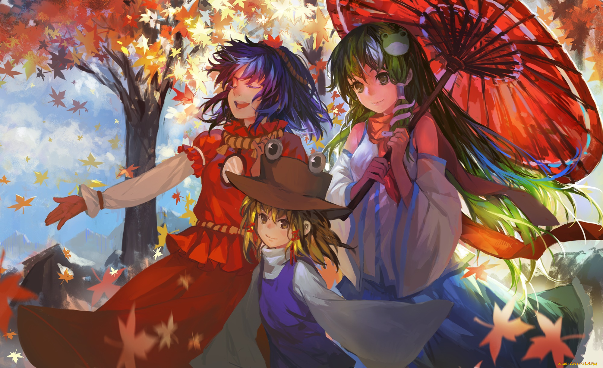 аниме, touhou, фон, взгляд, девушки