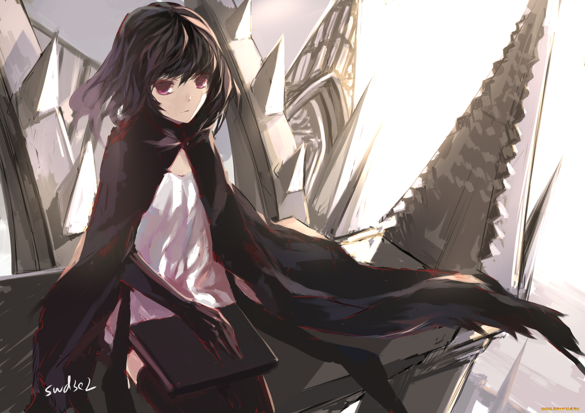 аниме, pixiv, fantasia, девушка, взгляд, фон