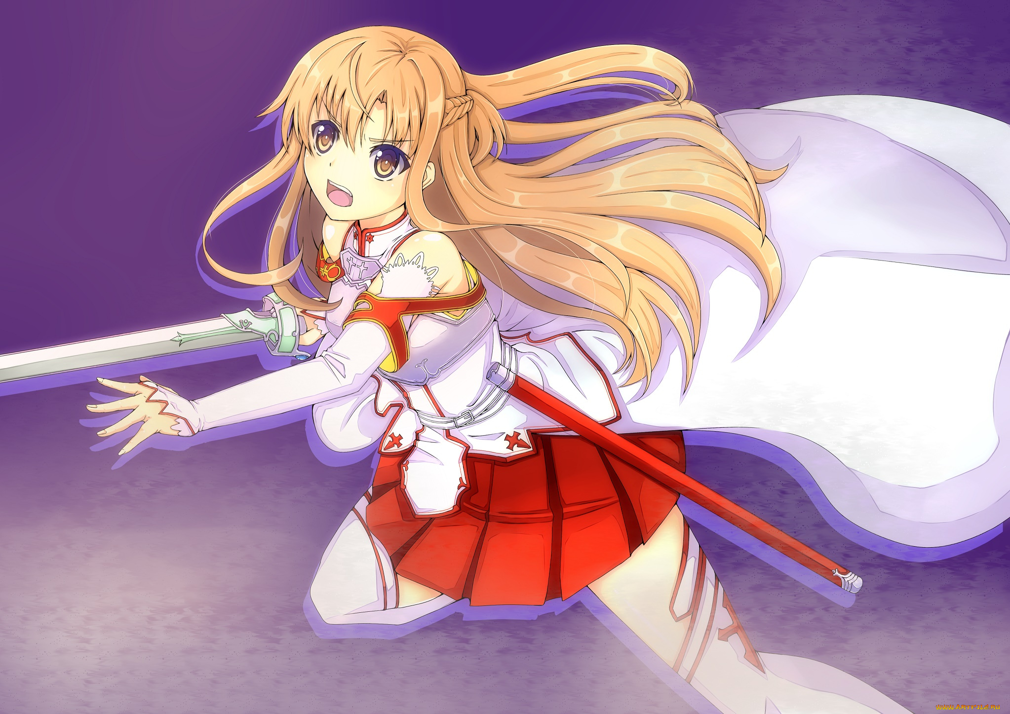 аниме, sword, art, online, девушка, взгляд, фон