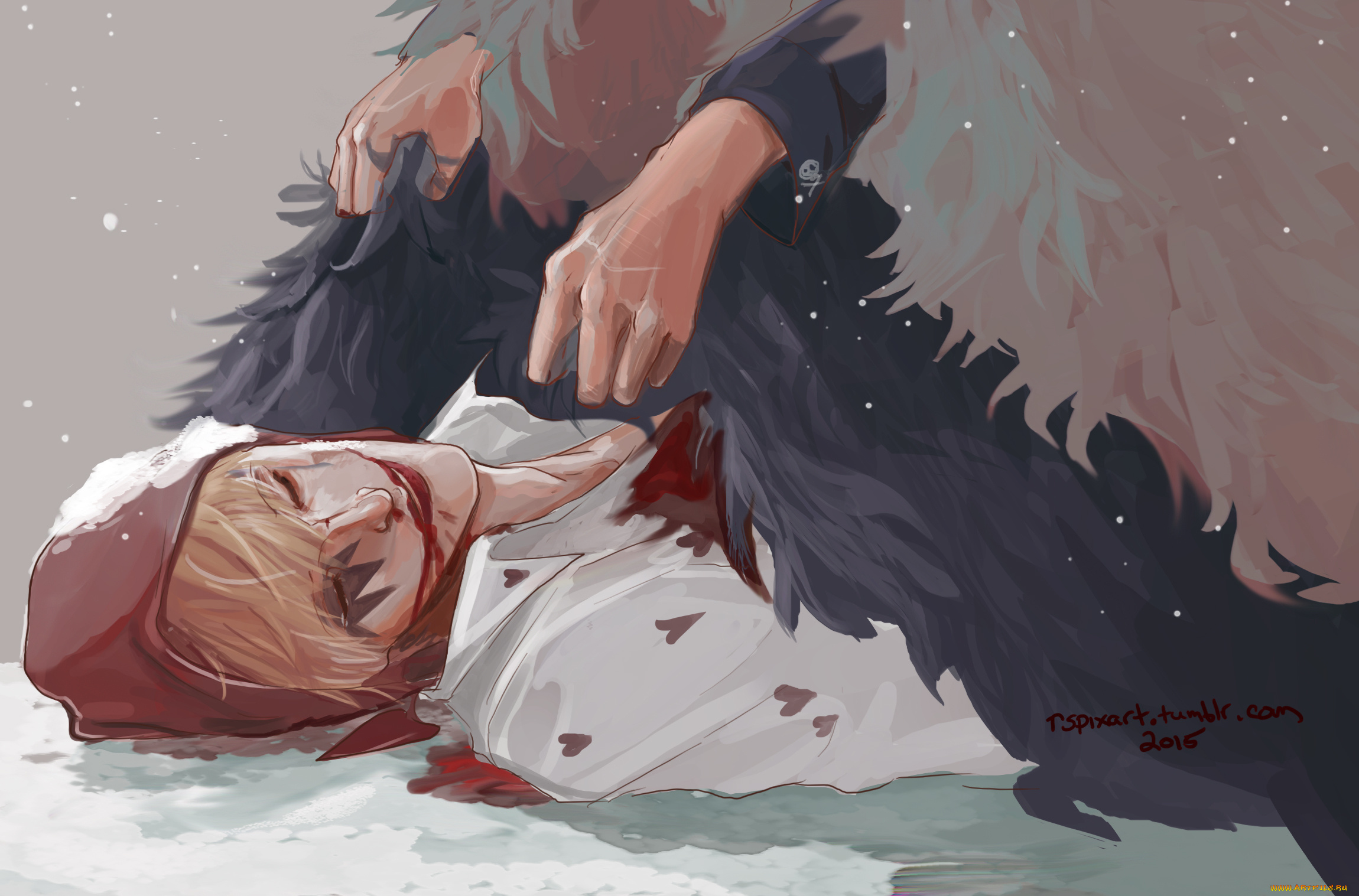 аниме, one, piece, corazon, перья, парень, кровь, арт, руки, one, piece, rocinante, donquixote, большой, куш, шляпа, anime