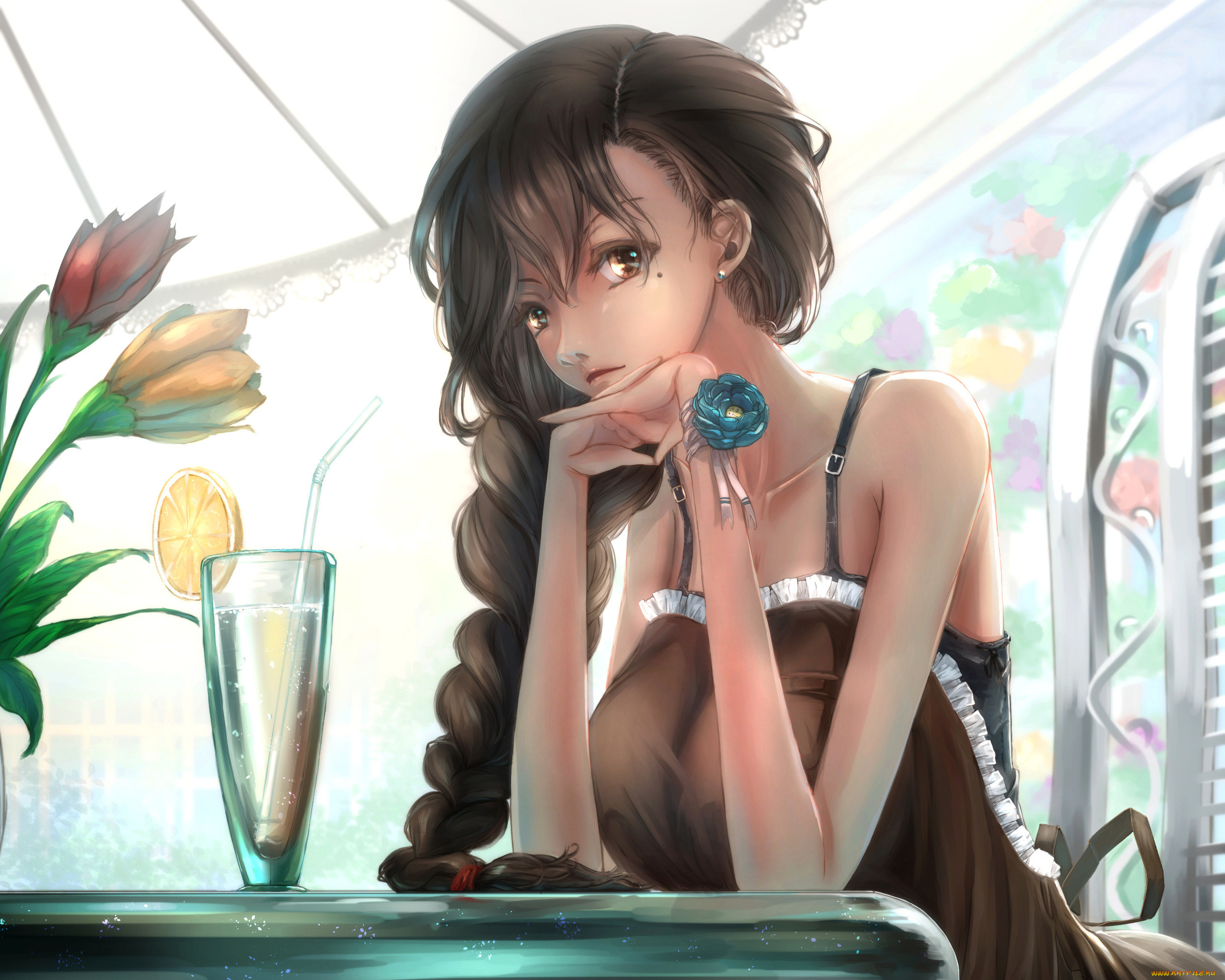 аниме, unknown, , другое, взгляд, фон, девушка