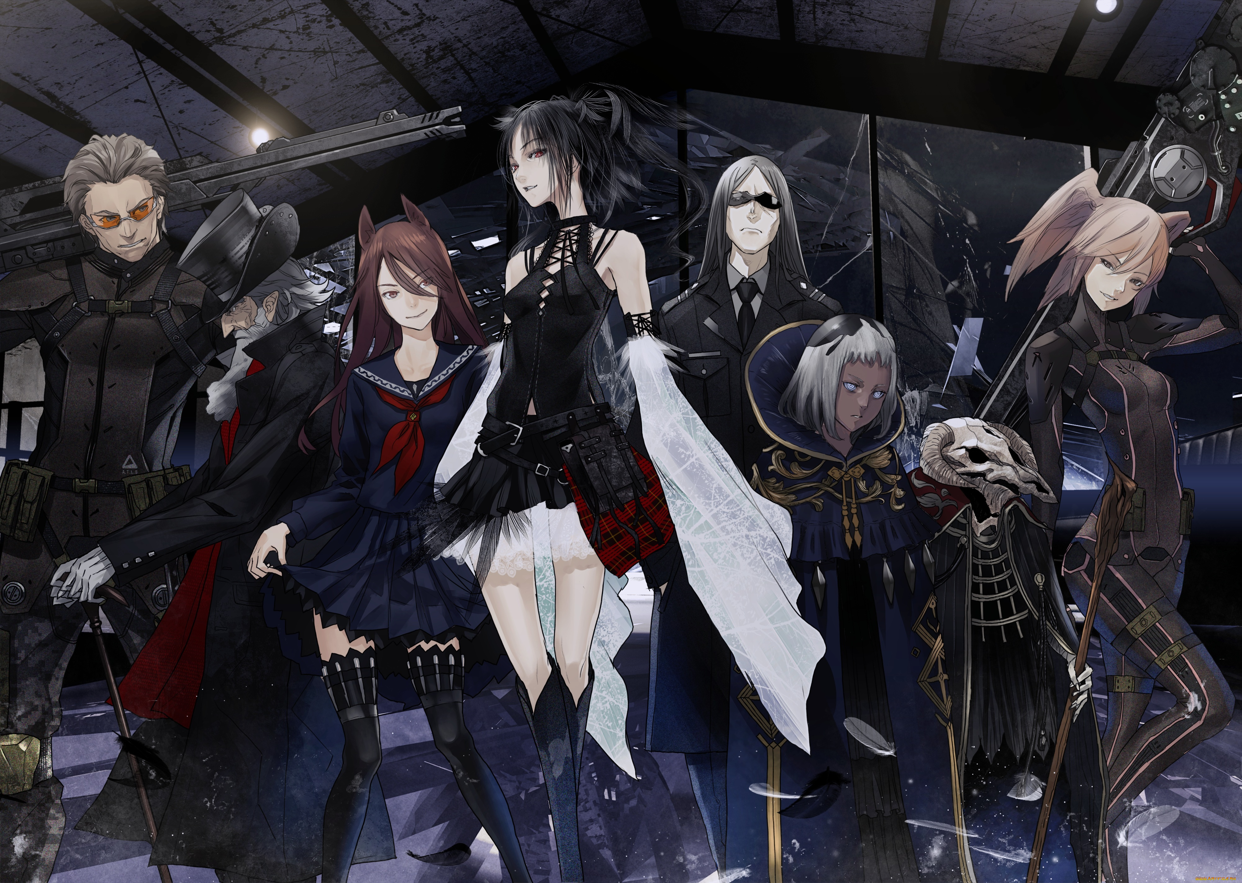 аниме, оружие, , техника, , технологии, девушки, парни, арт, улыбка, посох, старик, шляпа, redjuice