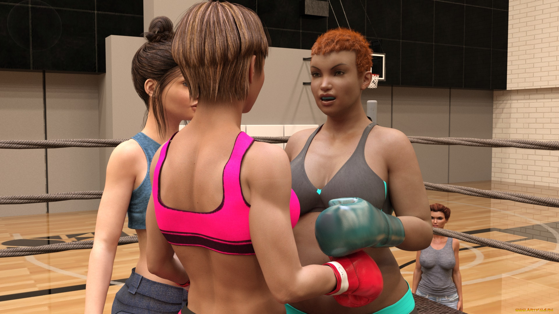 3д, графика, спорт, , sport, взгляд, фон, ринг, бокс, девушки