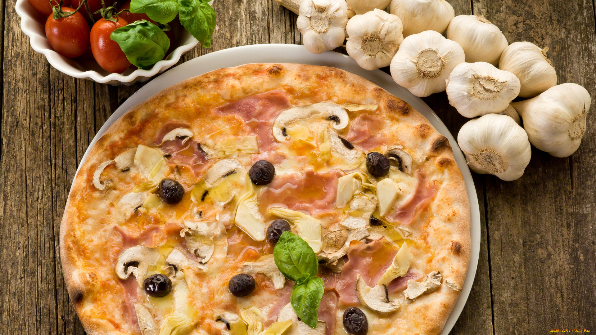 еда, пицца, с, грибами