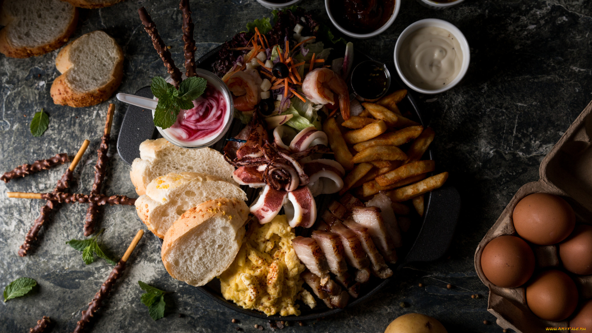 еда, разное, салат, пюре, картофель, фри, бекон, сало