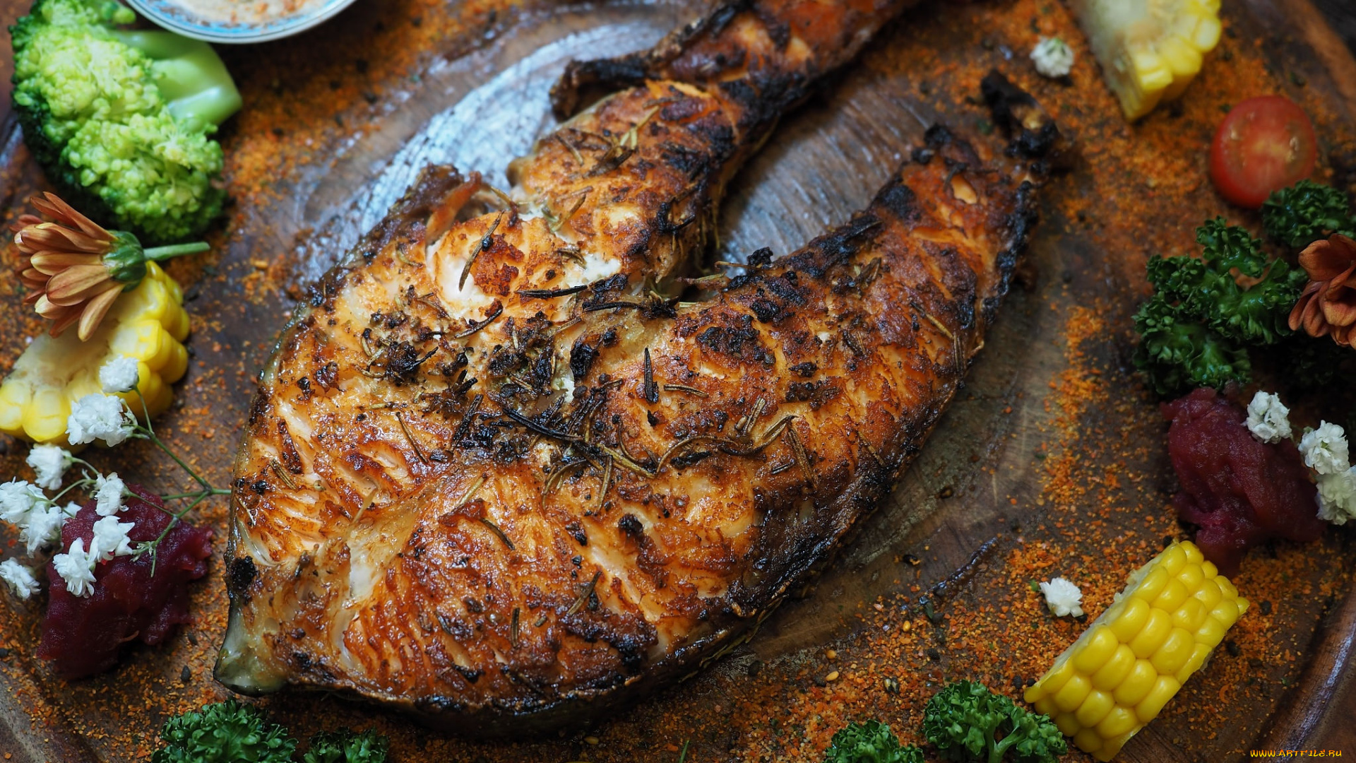 еда, рыба, , морепродукты, , суши, , роллы, кукуруза, гриль, лосось, соль, брокколи