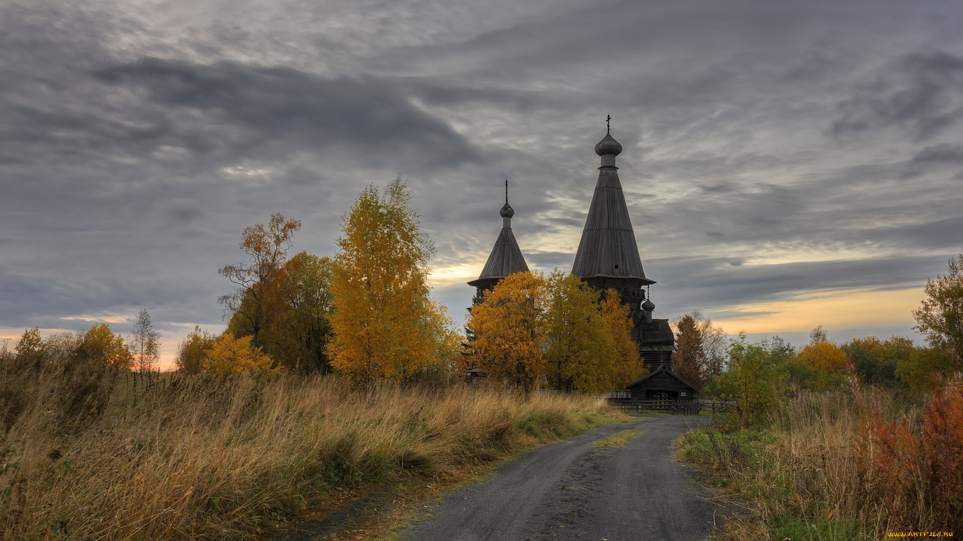 города, -, православные, церкви, , монастыри, деревня, гимрека, осень, церковь, вечер, ленинградская, область