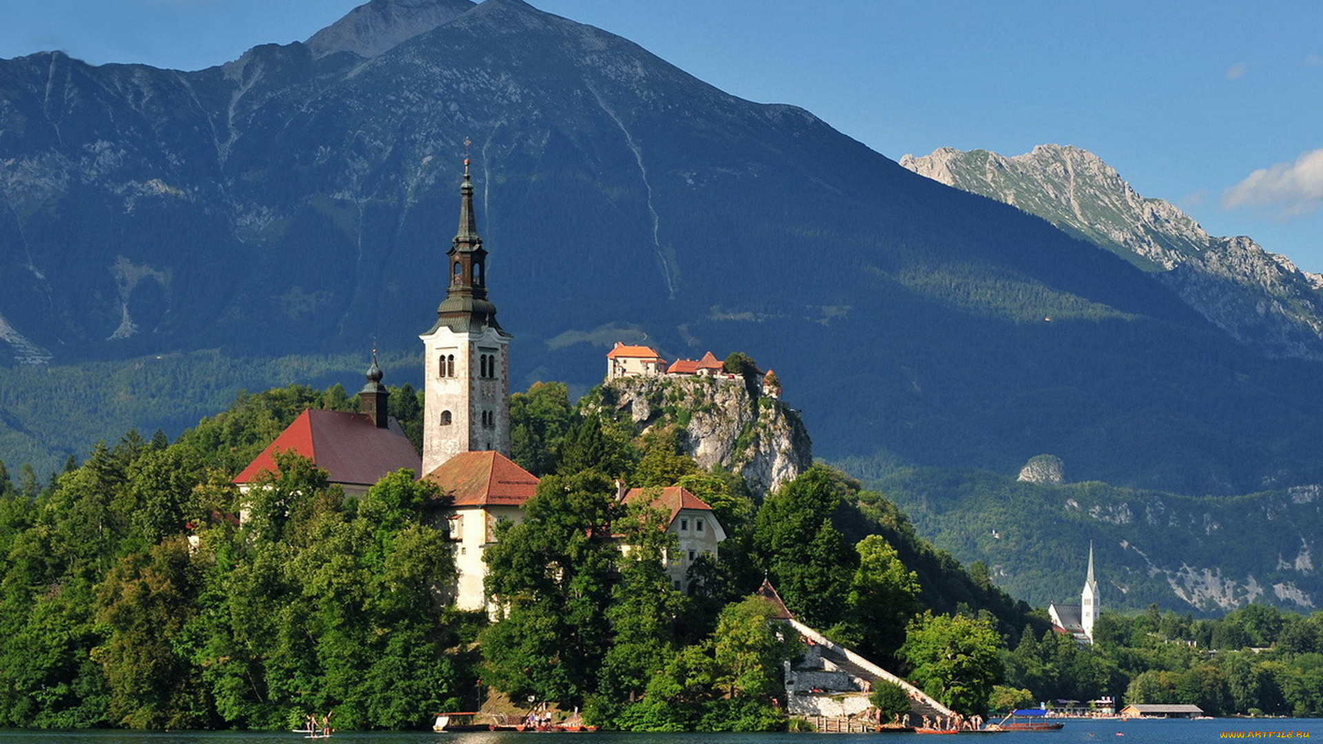города, блед, , словения, остров, озеро, горы