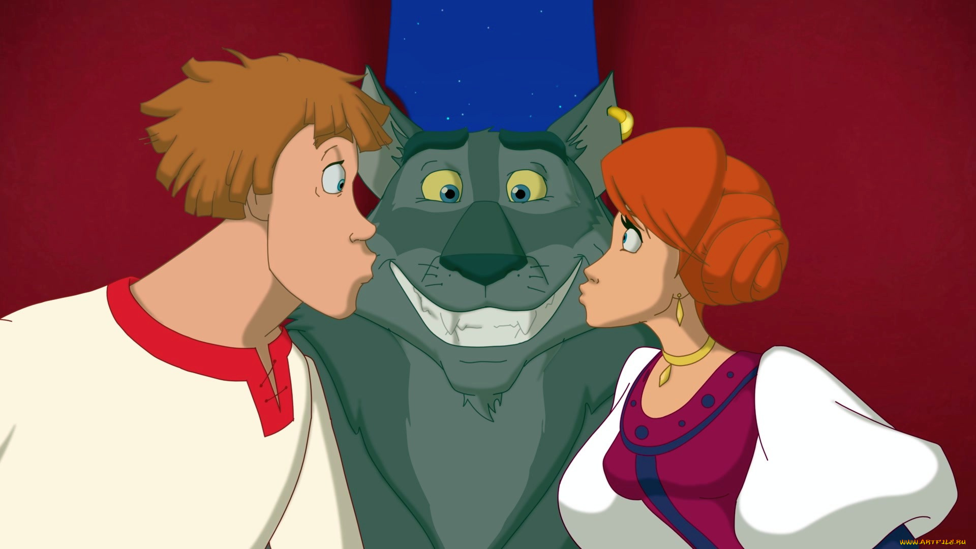 мультфильмы, иван, царевич, и, серый, волк, 3, поцелуй, улыбка, волк, девушка, парень
