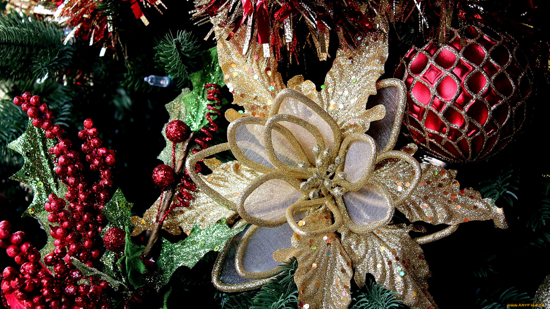 праздничные, украшения, пуансеттия