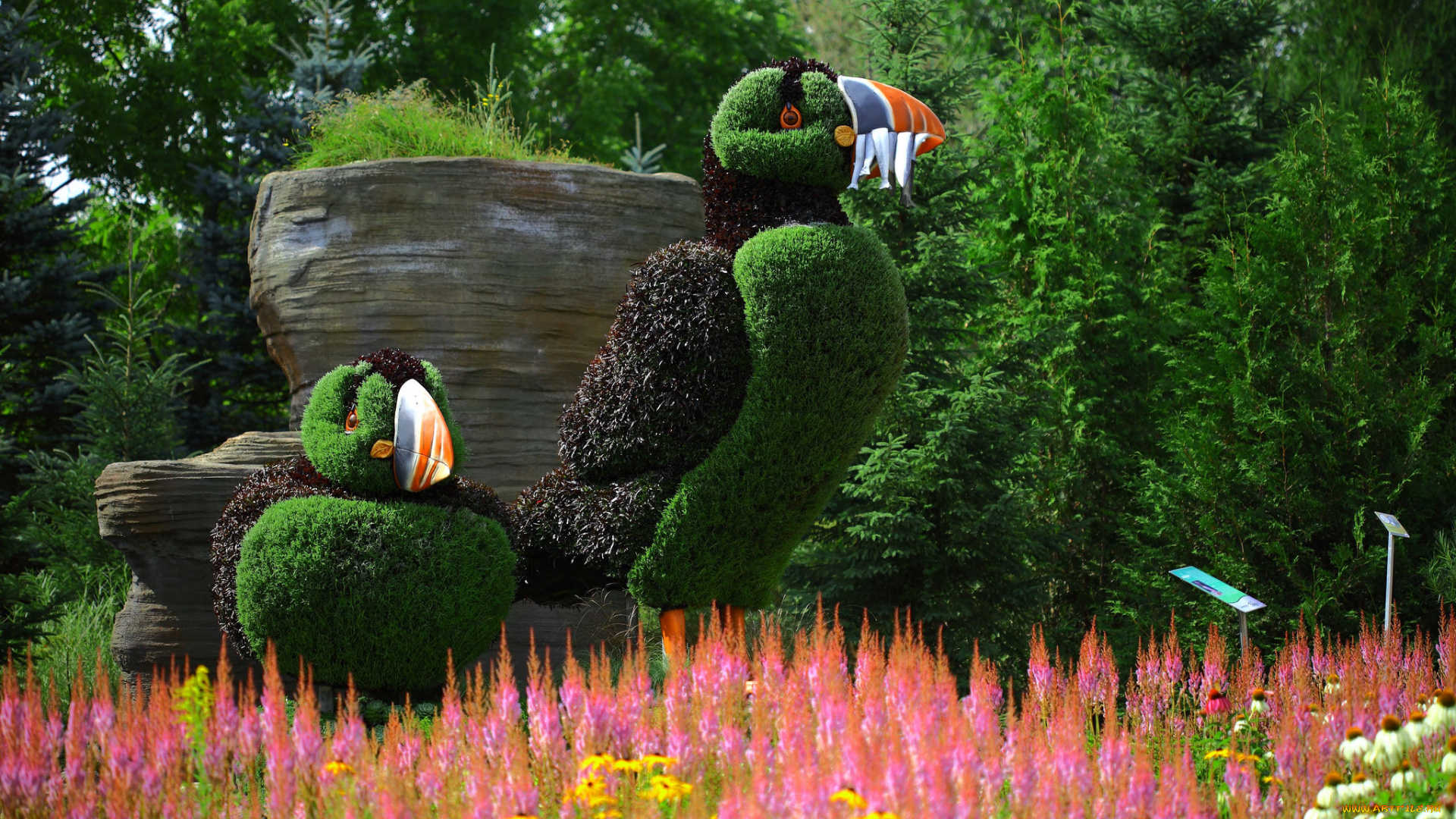 разное, садовые, и, парковые, скульптуры, парк, скульптура, цветы, природа, птицы, тупики