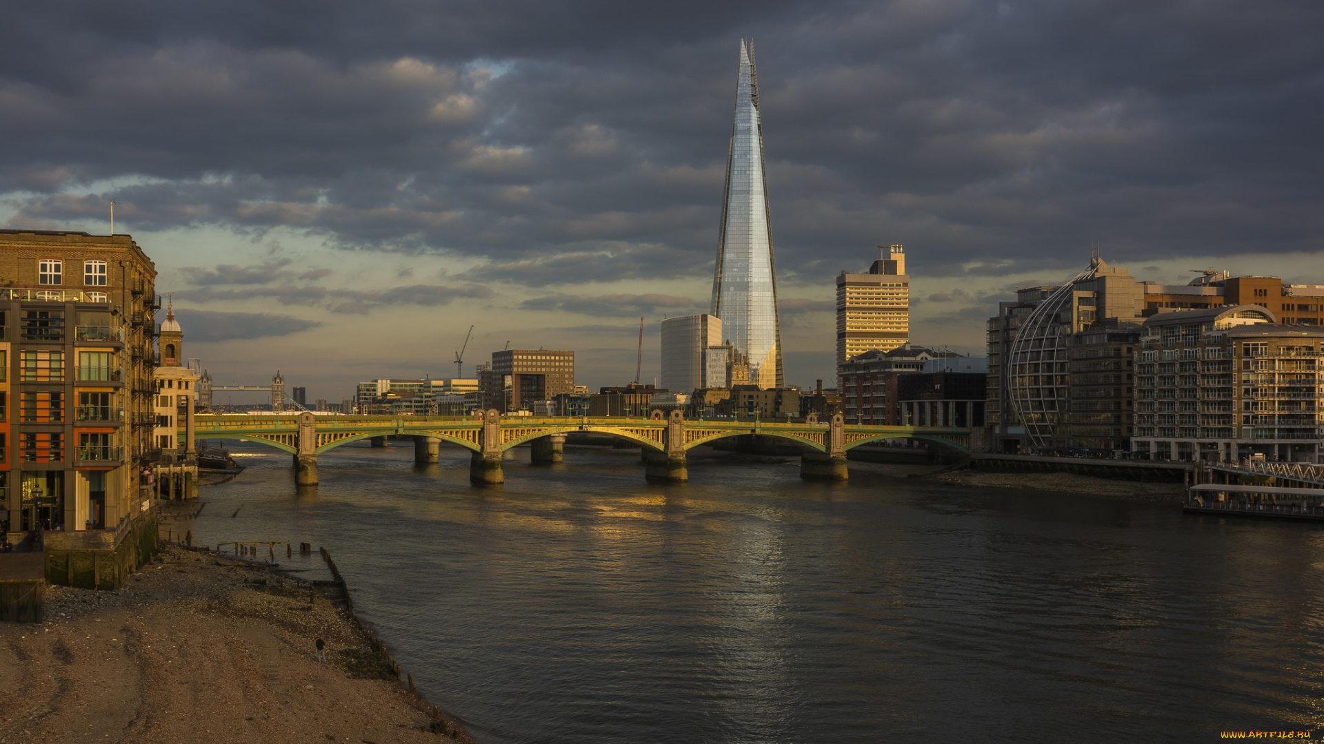 shard, &, southwark, bridge, , london, города, лондон, , великобритания, река, мост