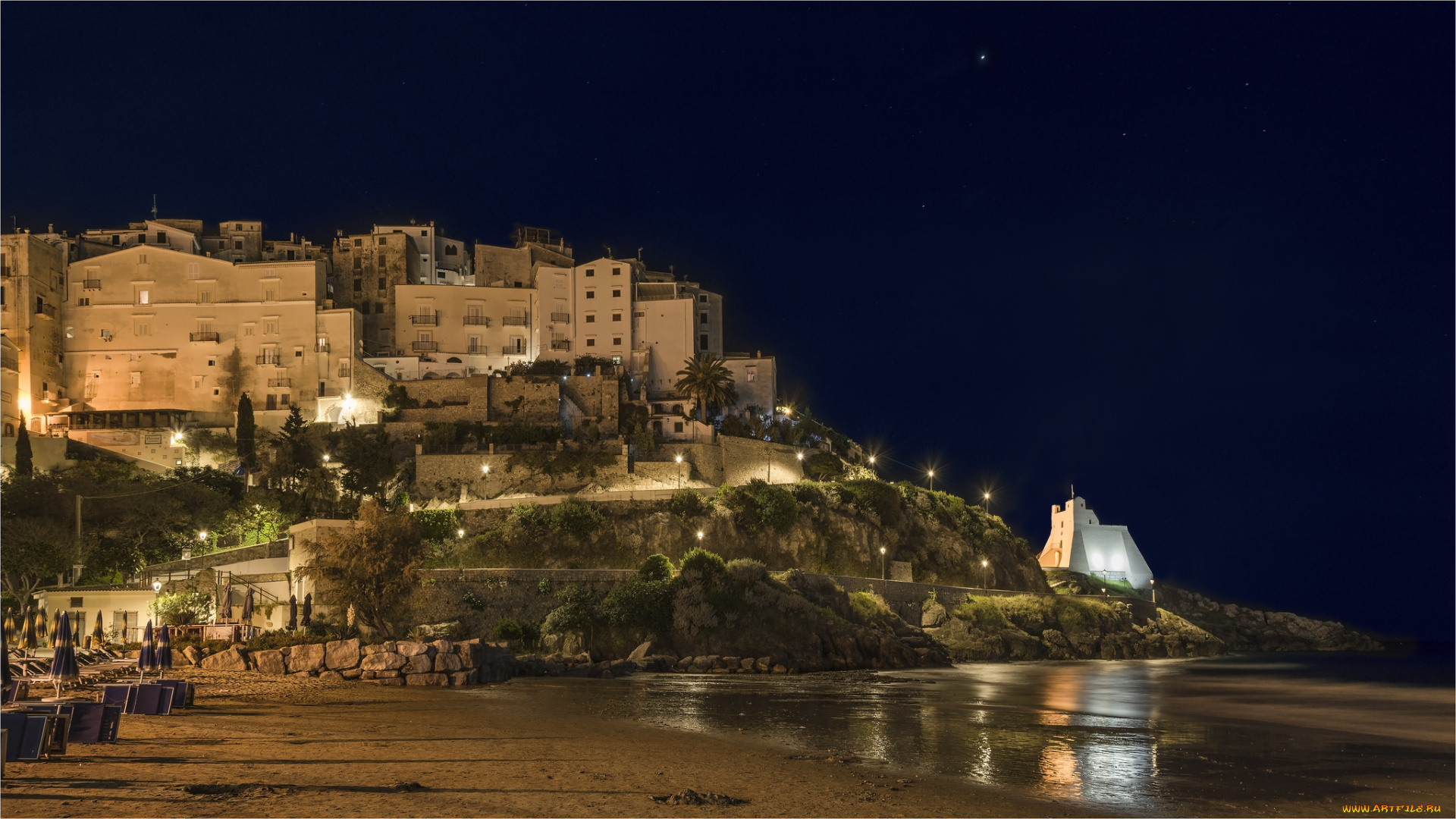 sperlonga, -, lazio, sud, , italia, города, -, огни, ночного, города, ночь, бухта