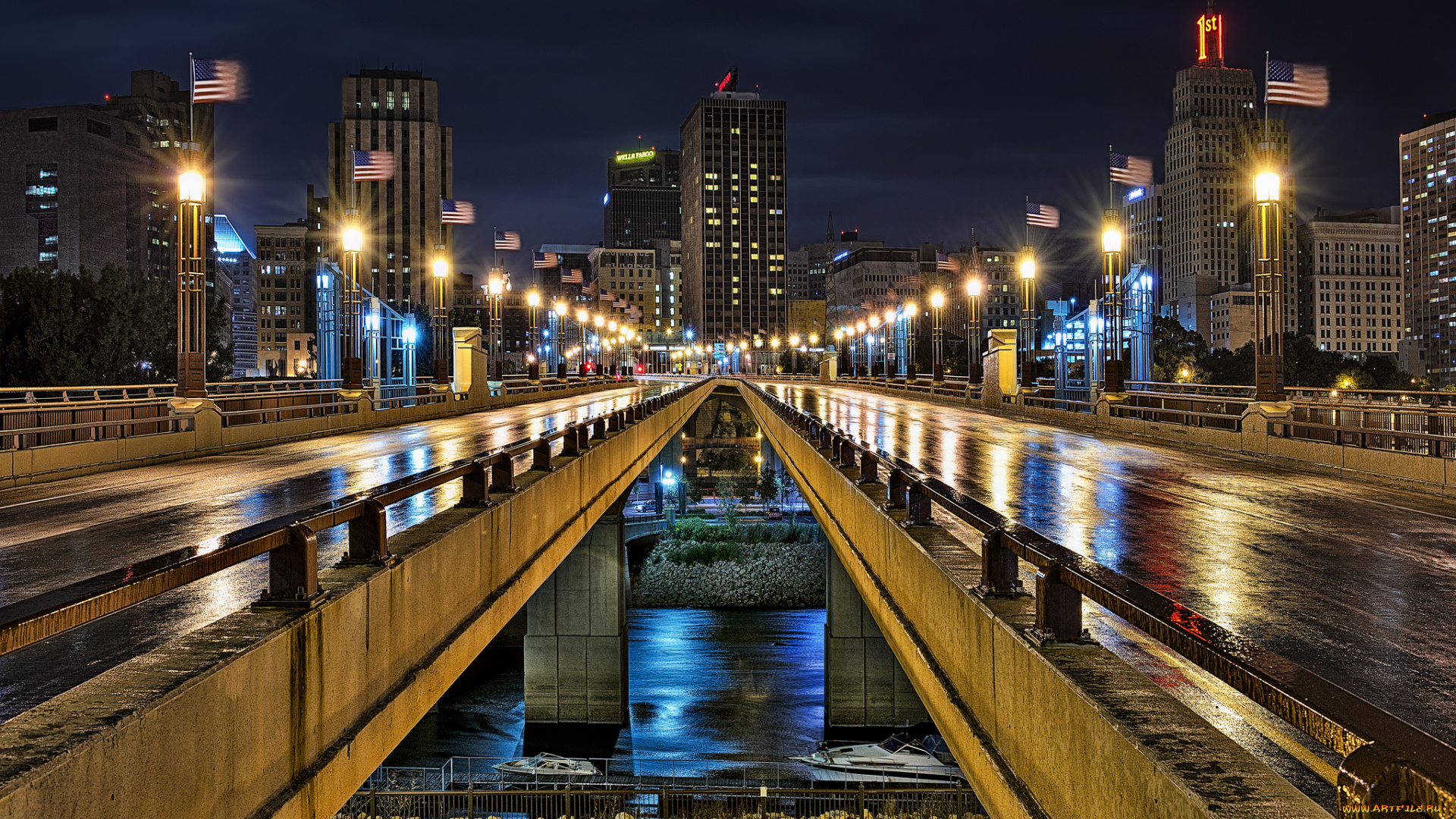 st, , paul, minnesota, города, -, огни, ночного, города, собор, ночь