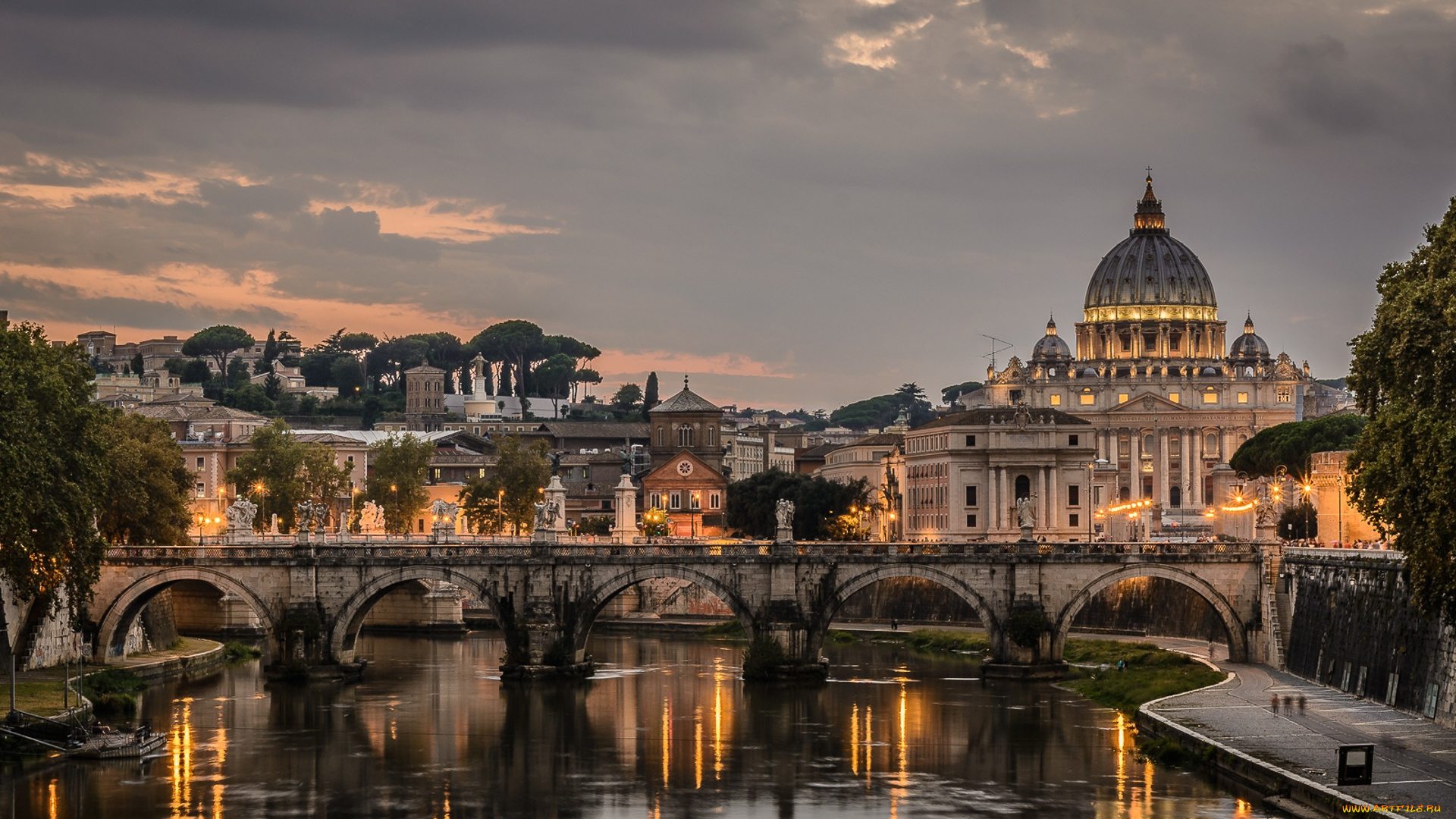 st, , peter`s, church, by, night, города, рим, , ватикан, , италия, панорама, собор